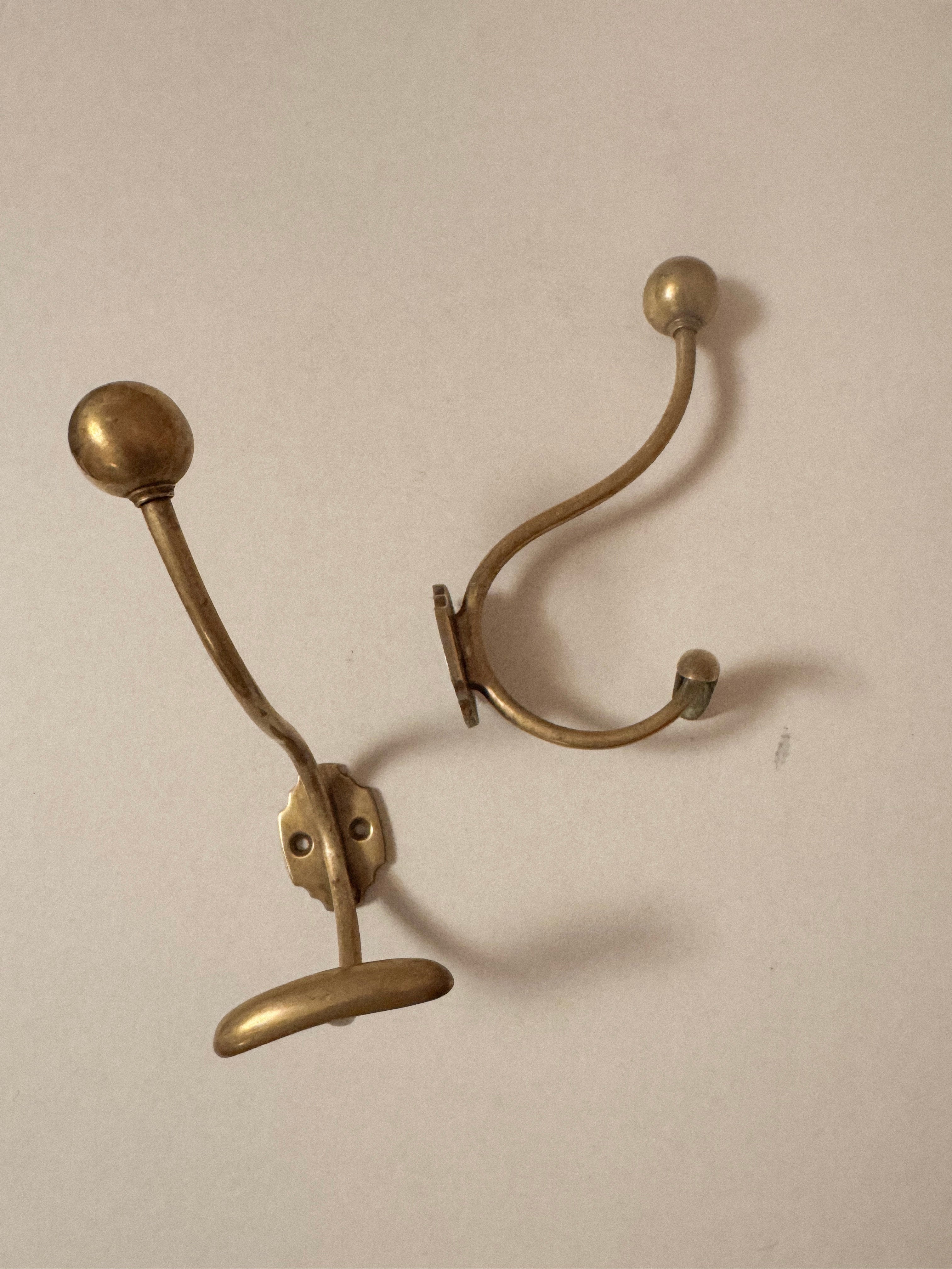 Set of 2 antique Louis Philippe brass coat hooks- 19th century