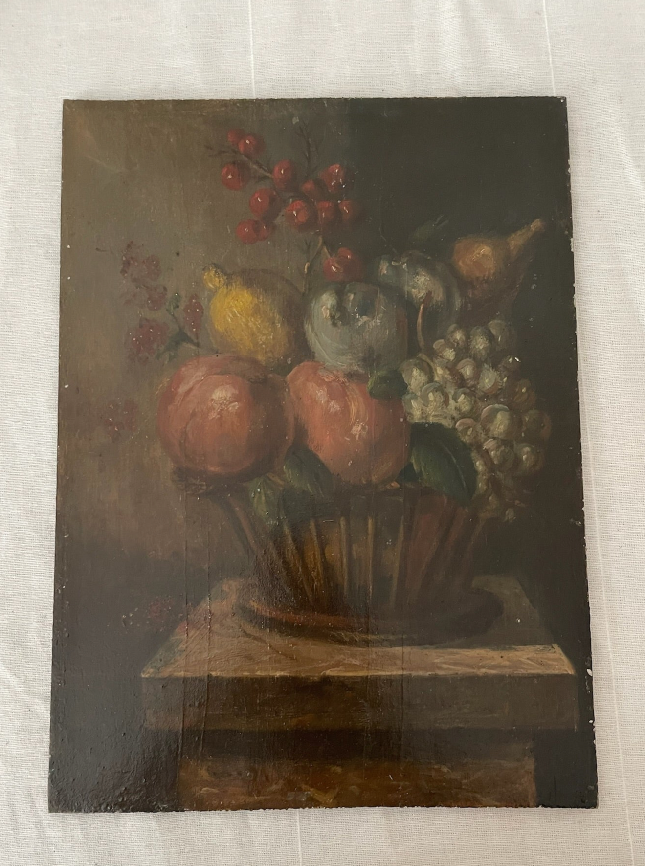 19th-Century Still Life with Fruit, Oil on wood panel