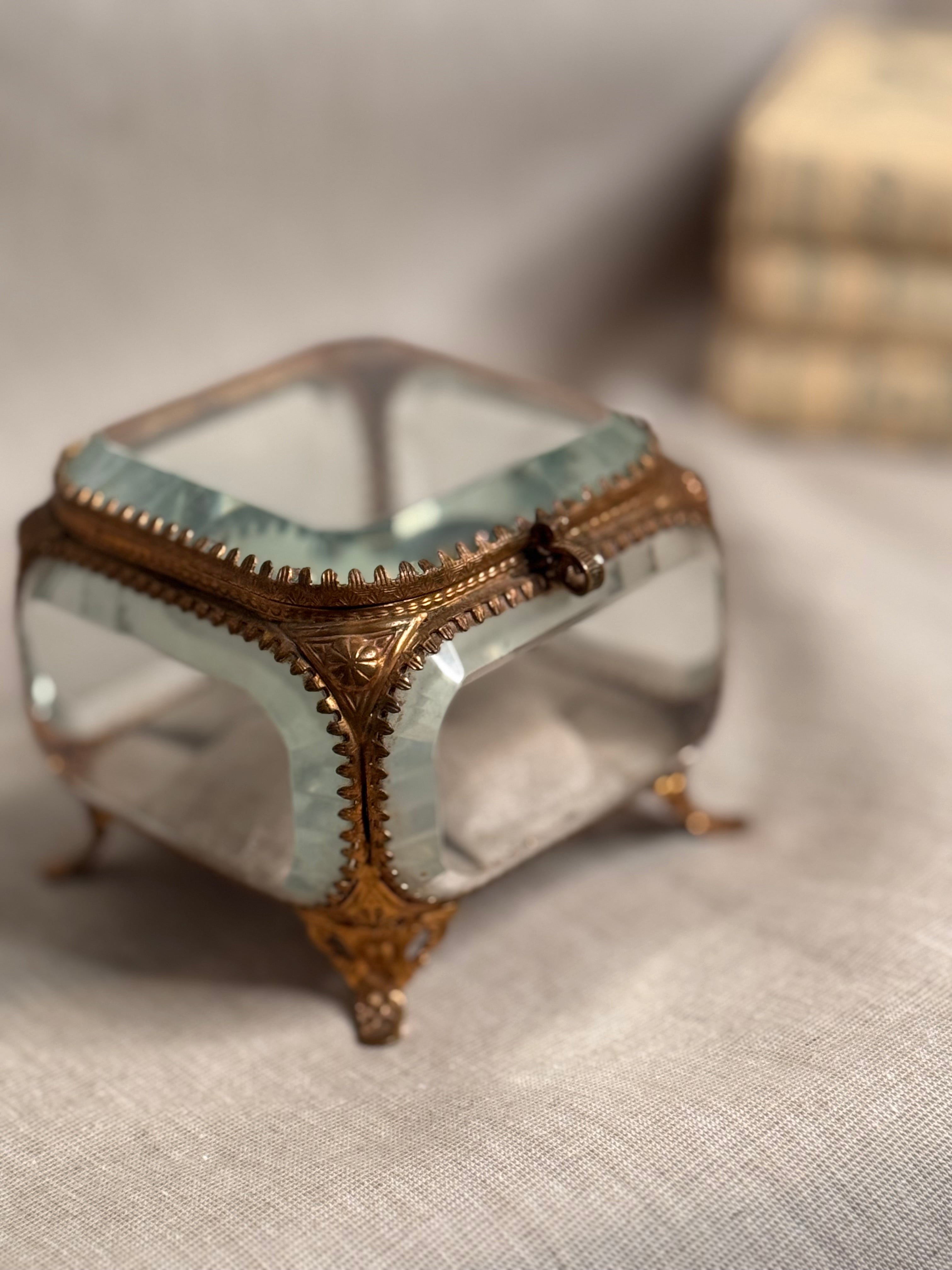 19th c ormolu and glass jewelry casket
