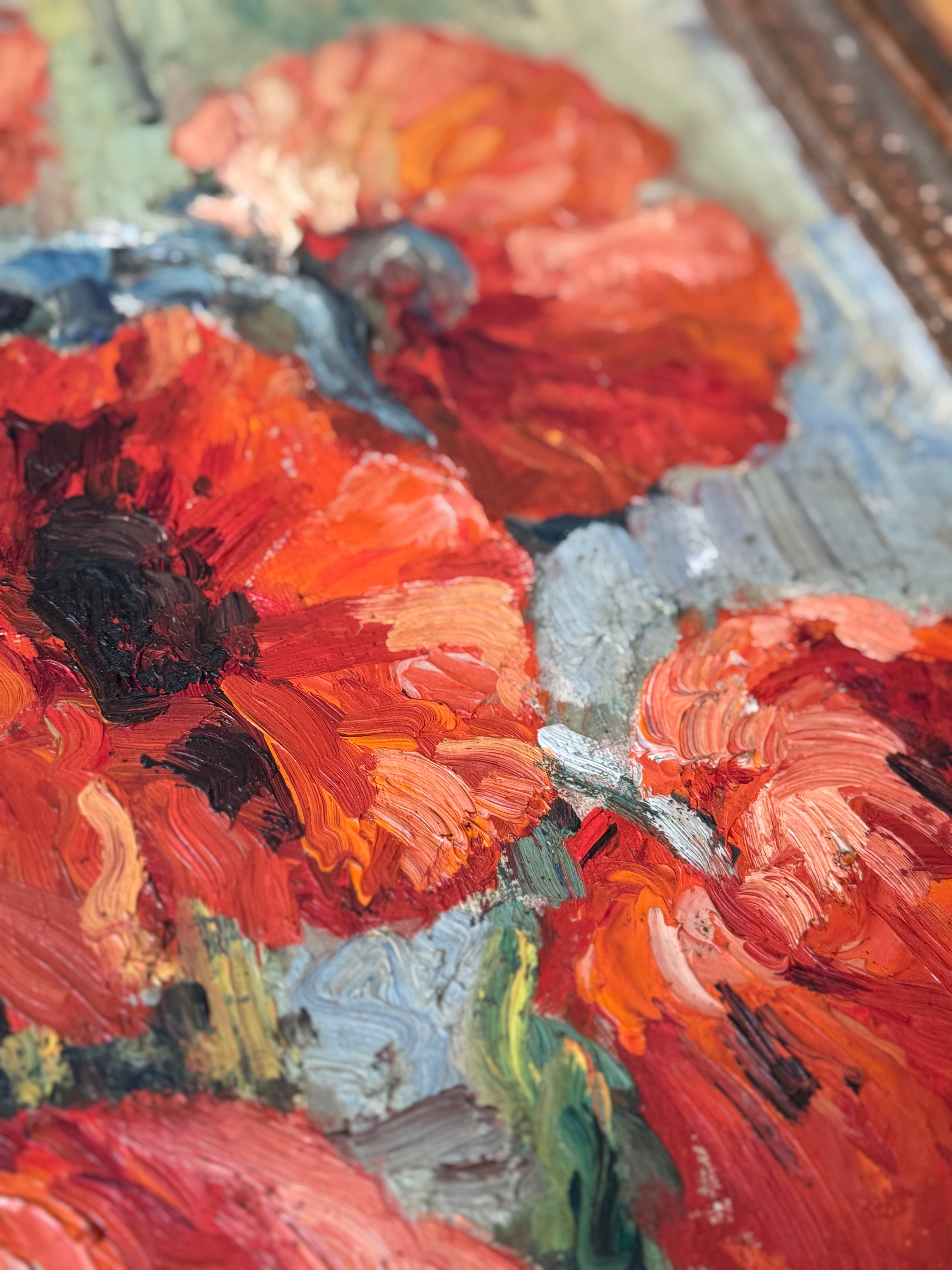 Antique French Oil Still Life of Poppies, Signed J. Georges, Early 20th Century