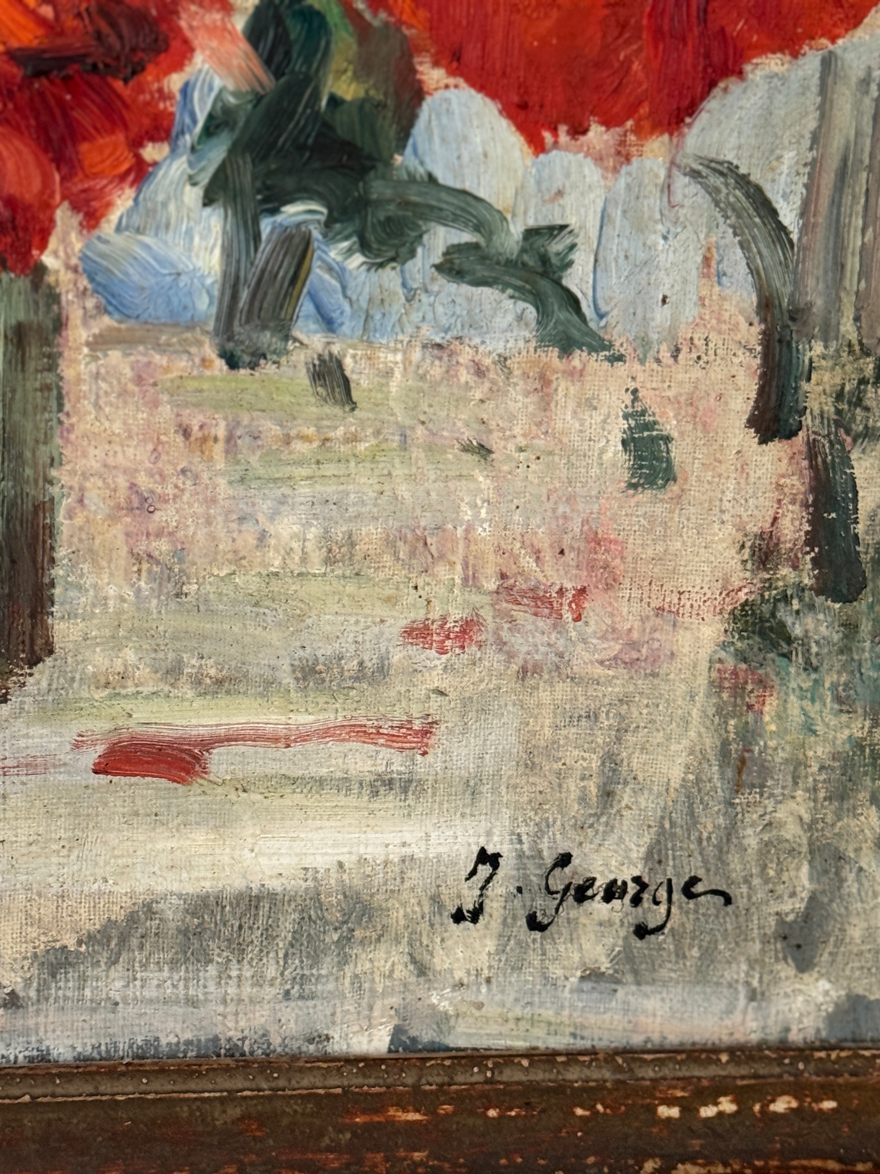 Antique French Oil Still Life of Poppies, Signed J. Georges, Early 20th Century