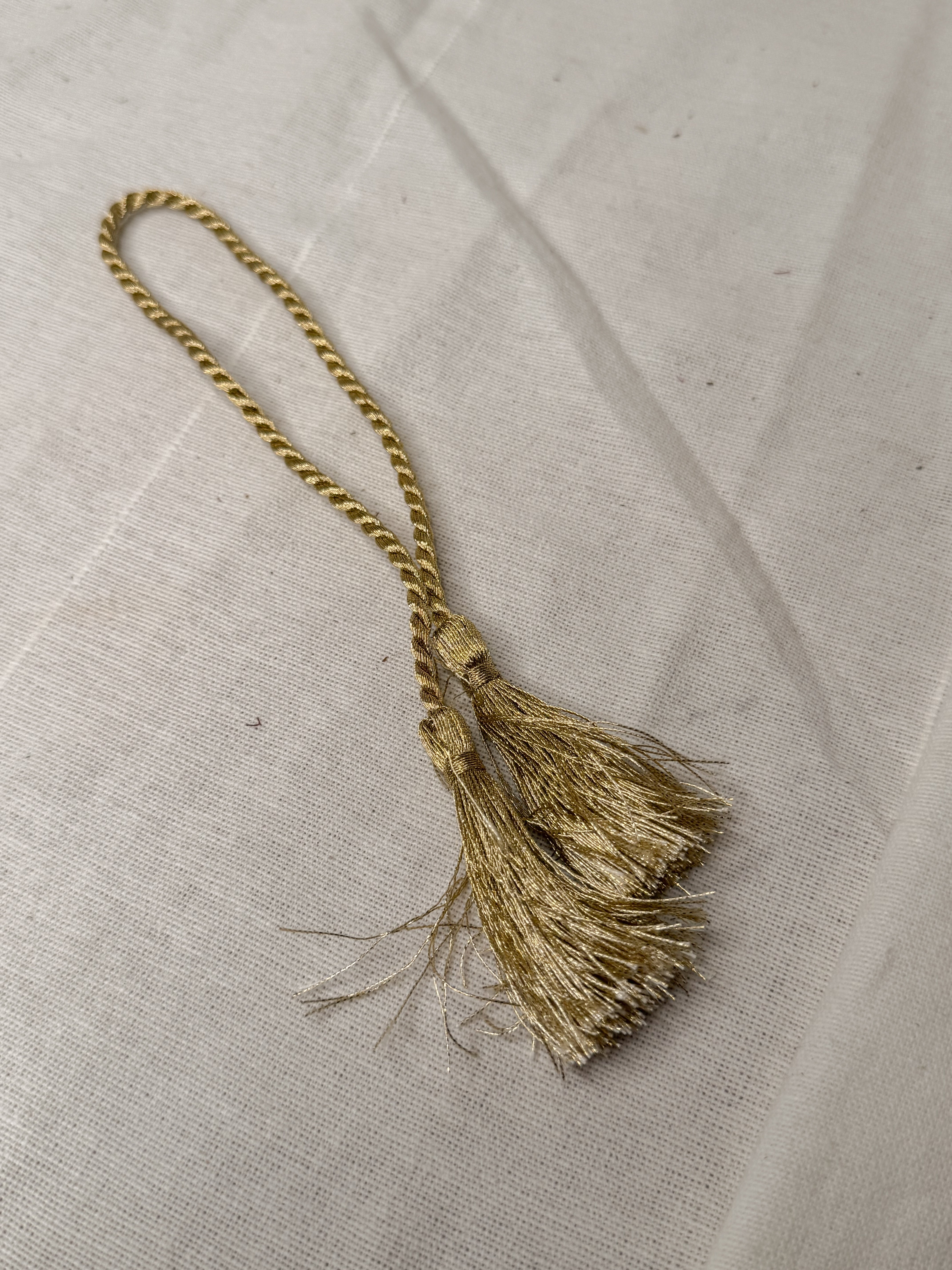 French Passementerie Double Tassel in Metallic Gold