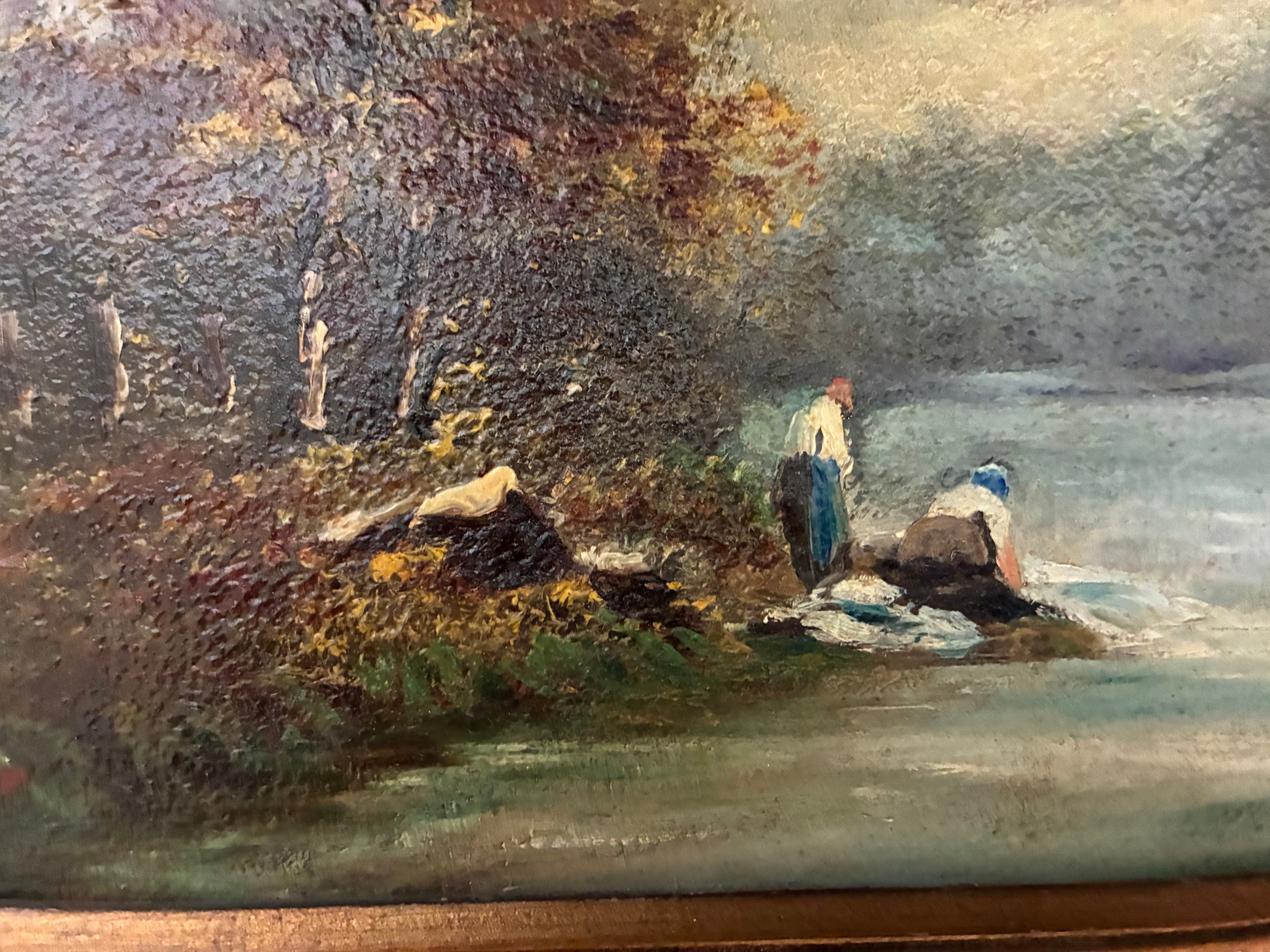 Antique Pair of Small French Oil Paintings, River and Forest Scenes, late 19th c.