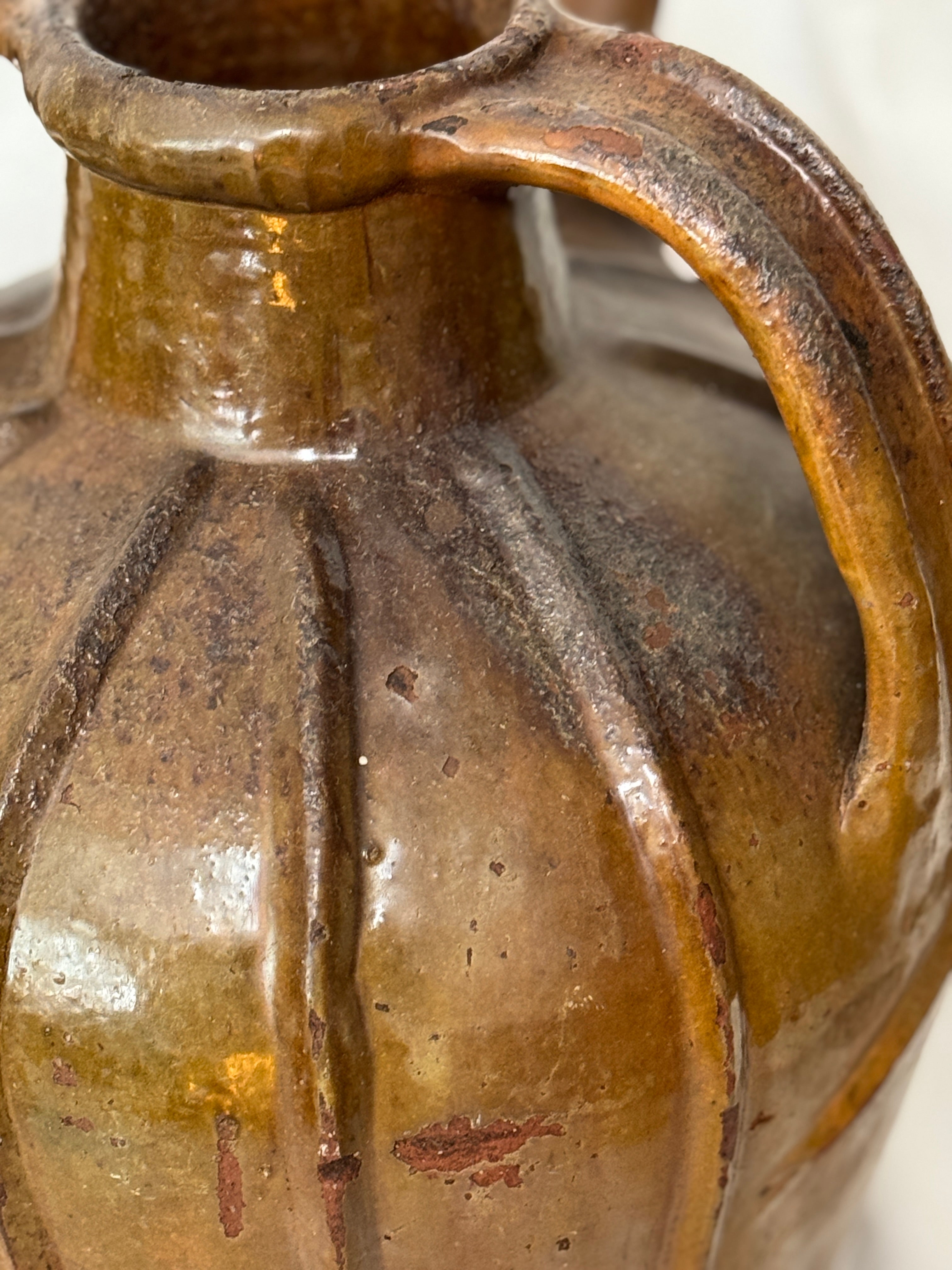 Antique French Walnut Oil Jug, Mélard à Bec, Two Handles