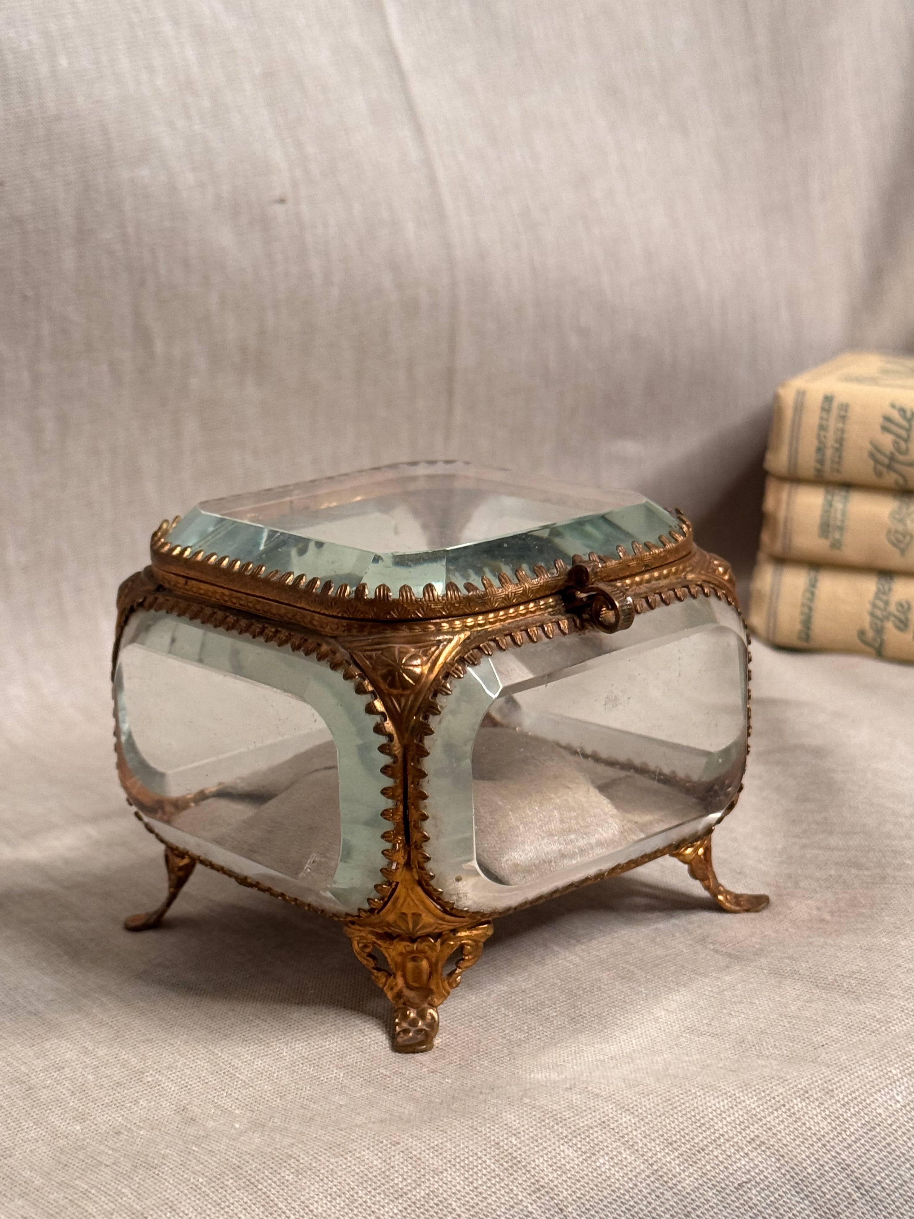 19th c ormolu and glass jewelry casket