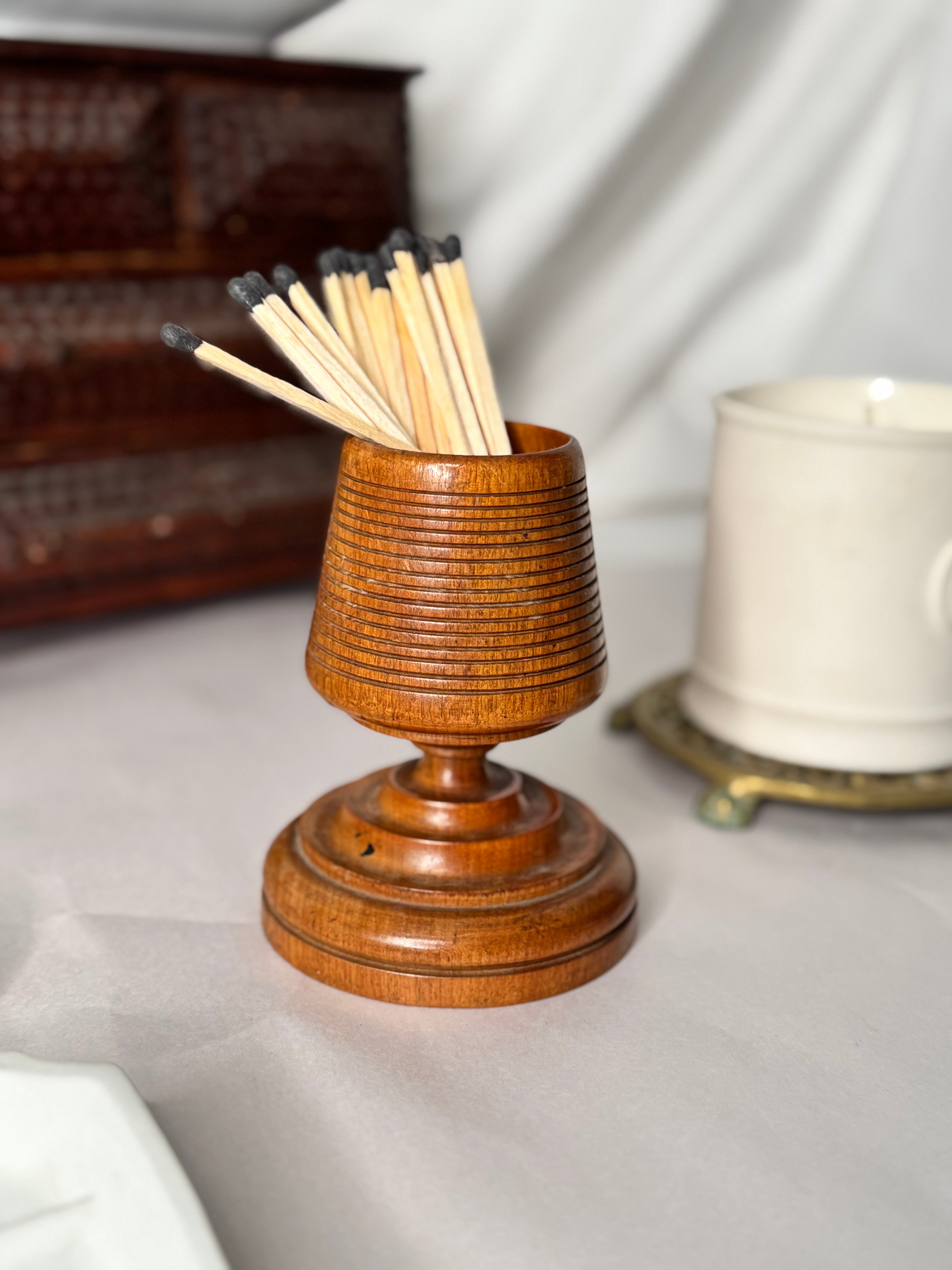 Antique Turned Wood Match Striker with Pedestal Base