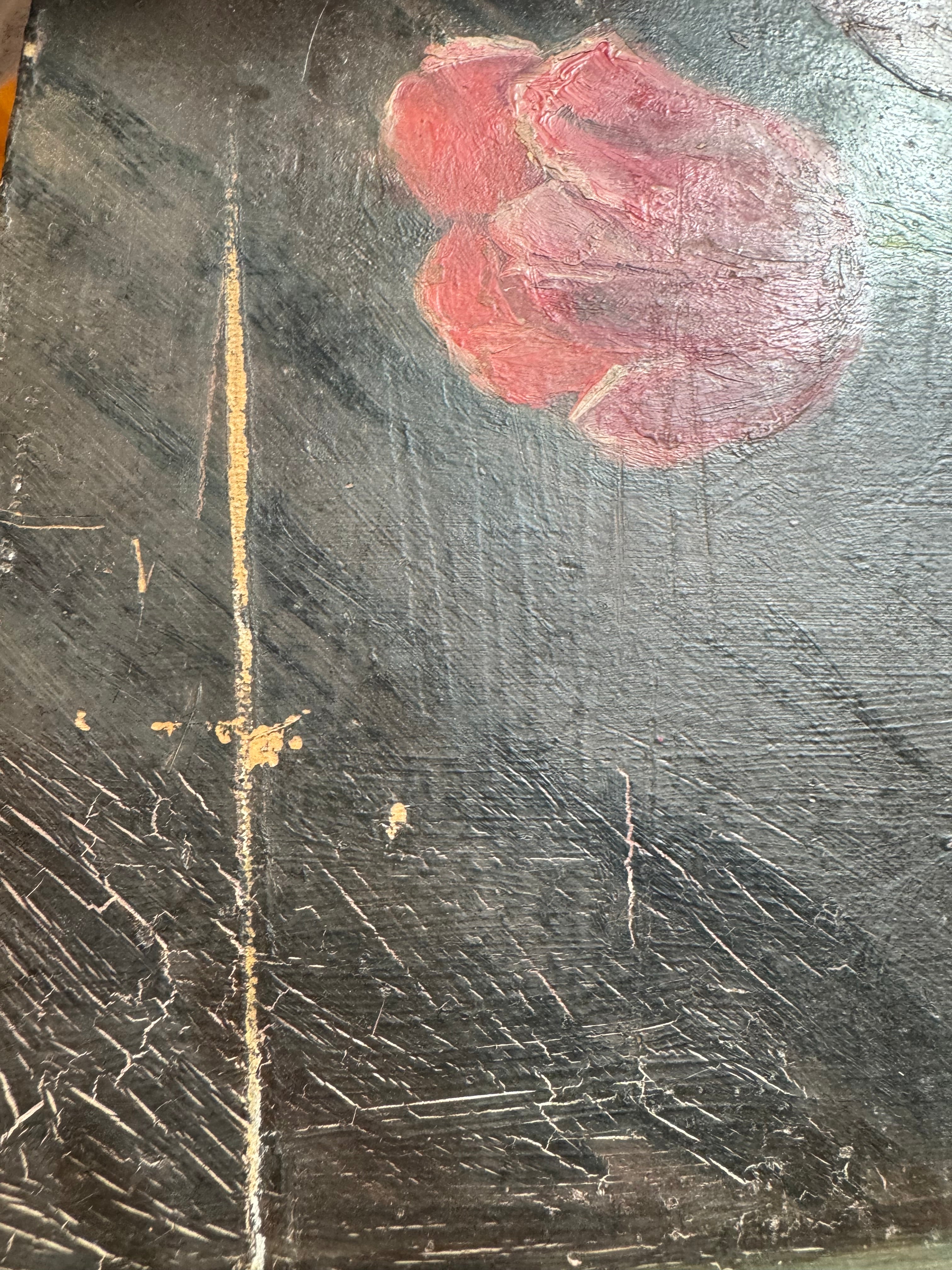 French Tulip Still Life Painting, signed