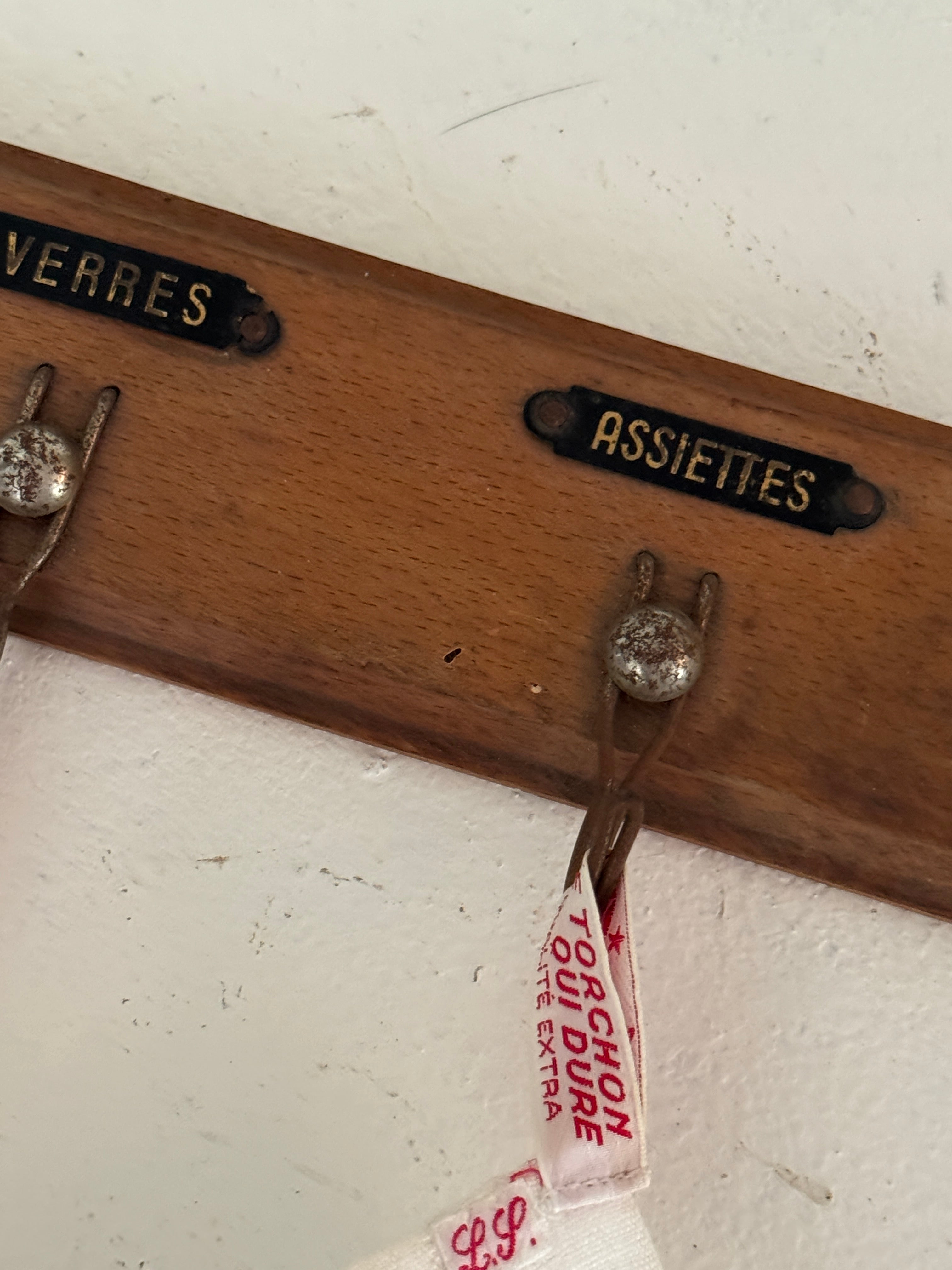 Antique French Labeled Towel Rack, Early 20th Century