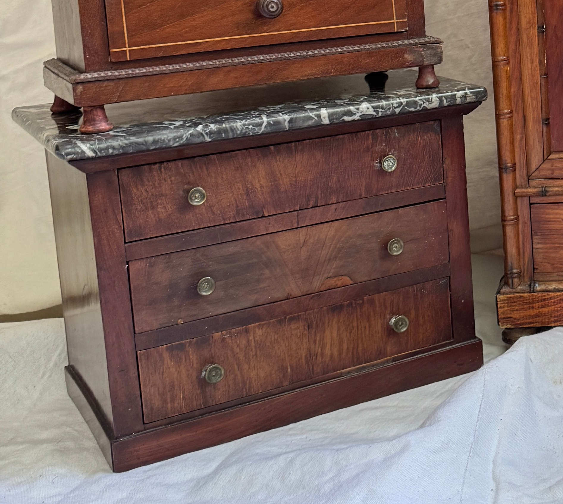 Antique French Miniature Mahogany Commode with Dark Marble Top, Napoléon III
