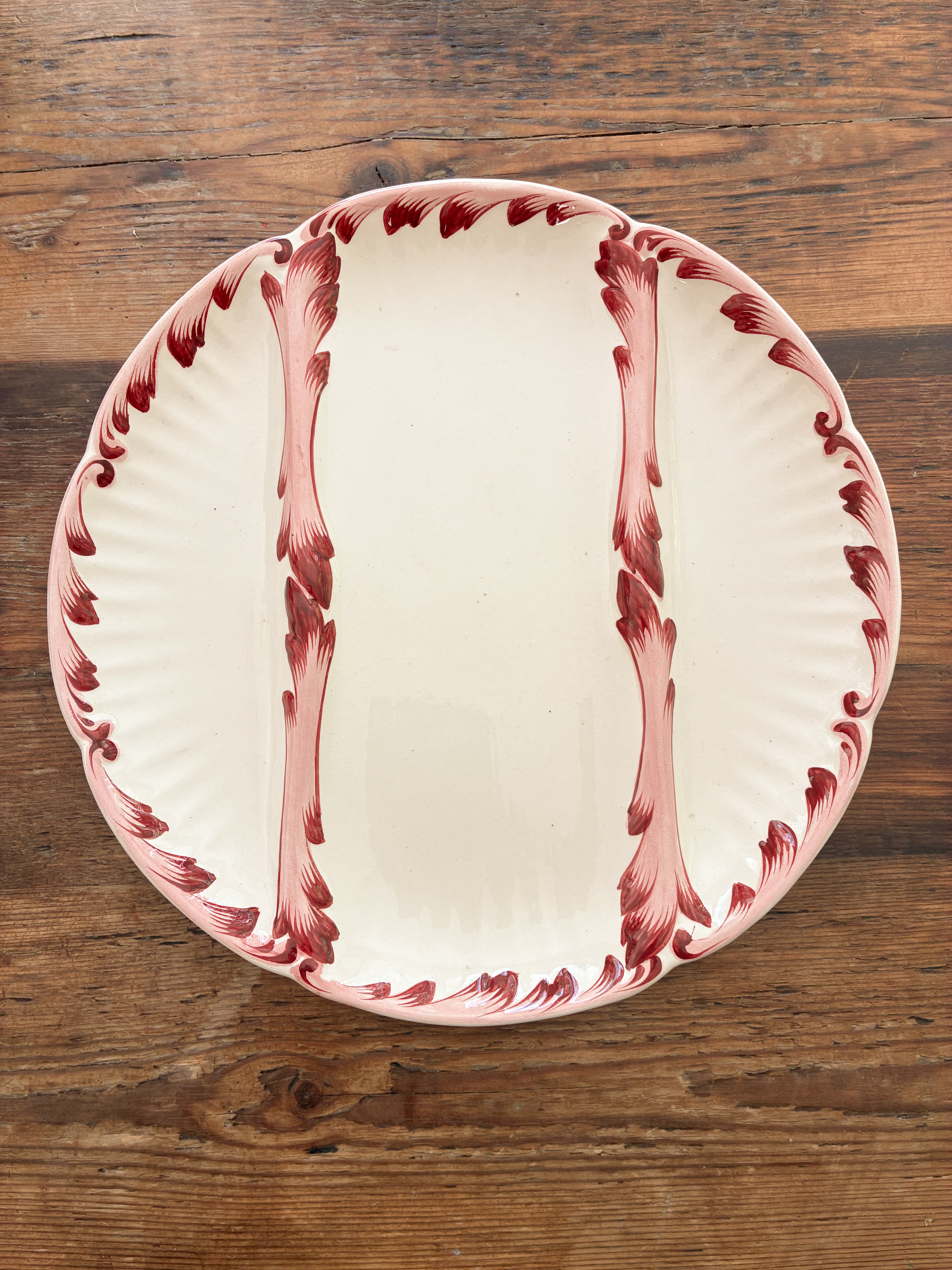 Red Barbotine Asparagus Plate, Sarreguemines