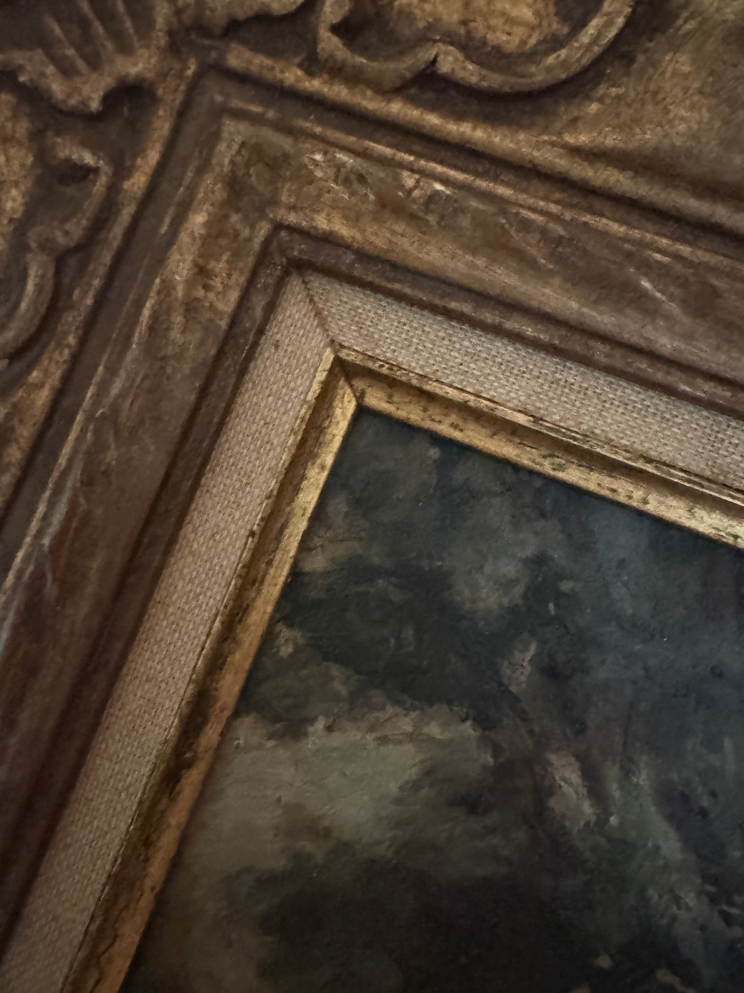 Antique Oil Landscape in the Barbizon Manner, Carved Giltwood Frame