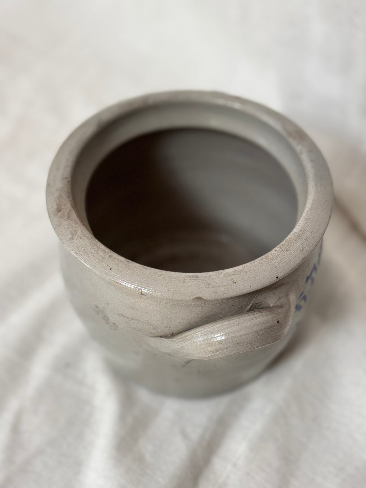Antique Belgian Stoneware Crock, Brussels Stencil