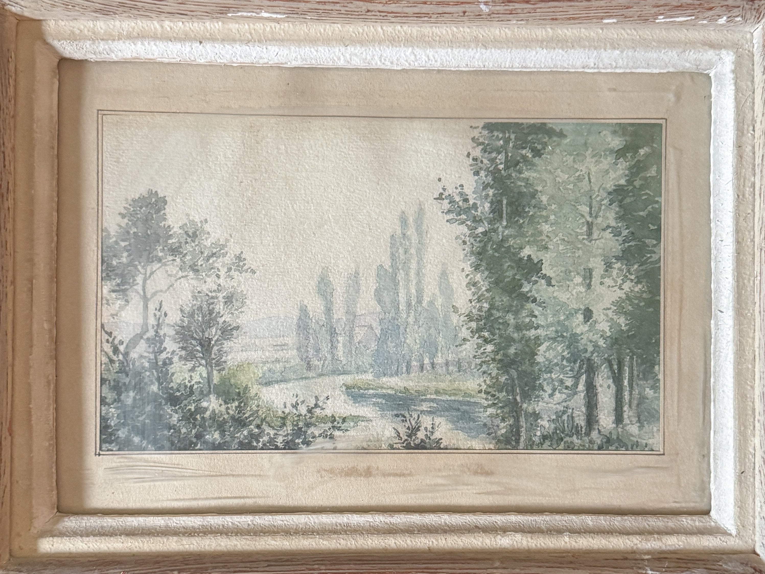 Watercolour, River with Poplars