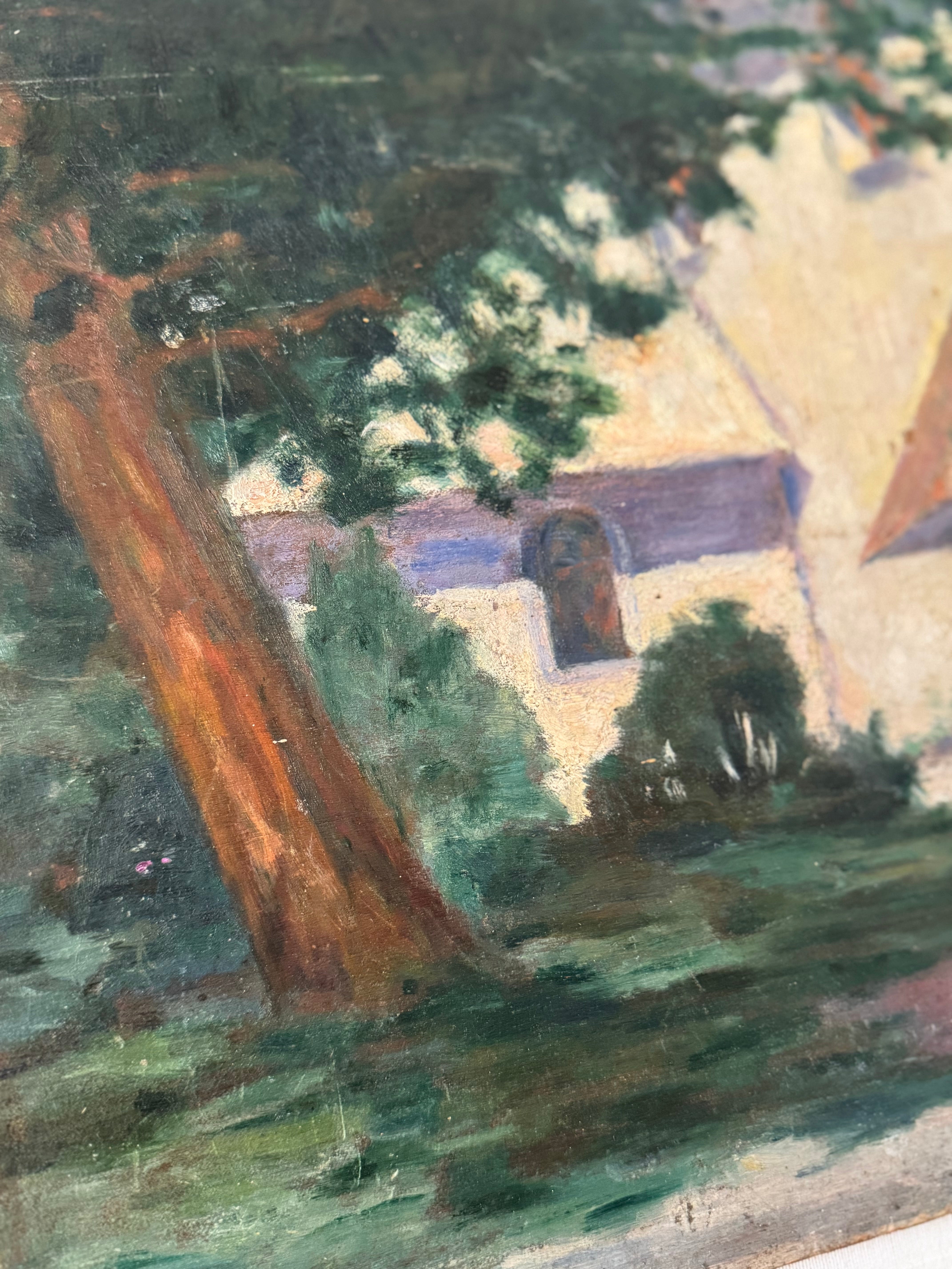 Antique courtyard oil on board