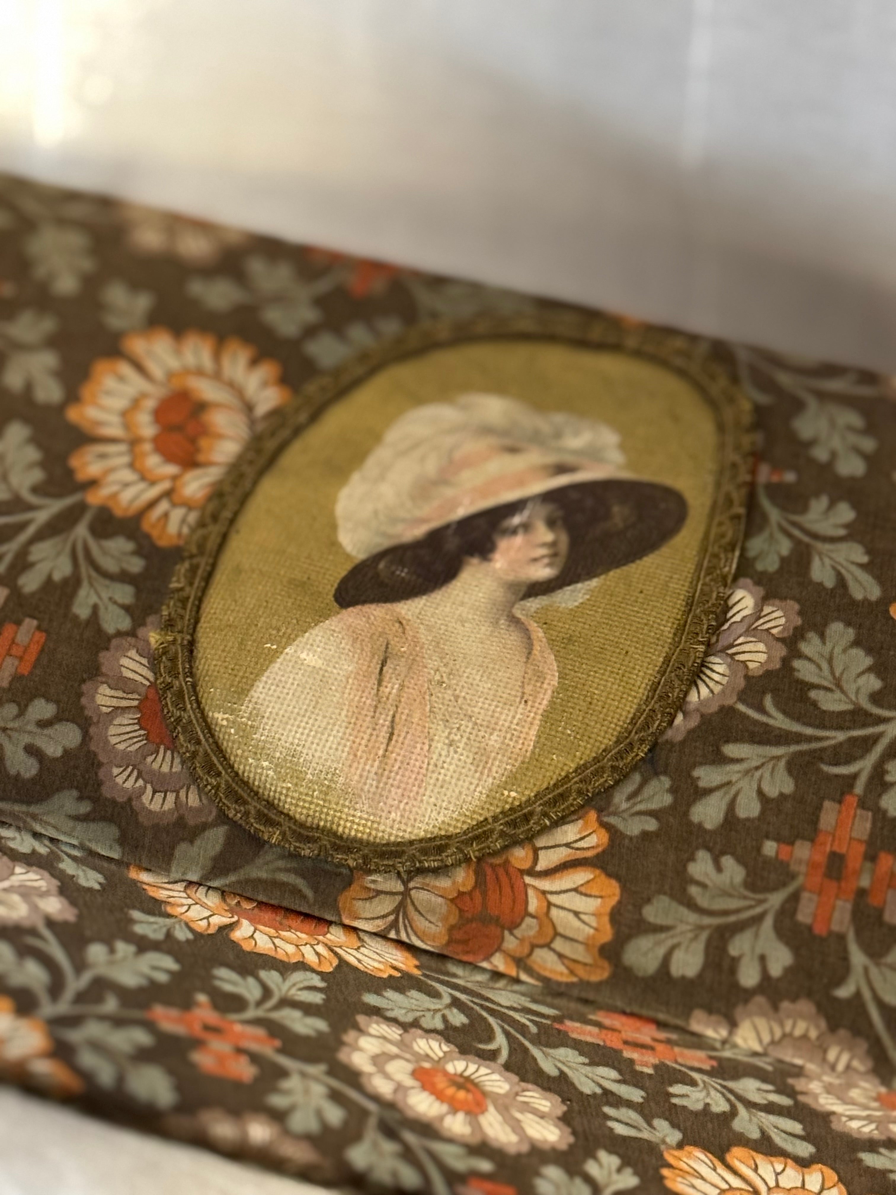Belle Époque Fabric-Covered Keepsake Box with Portrait Lid