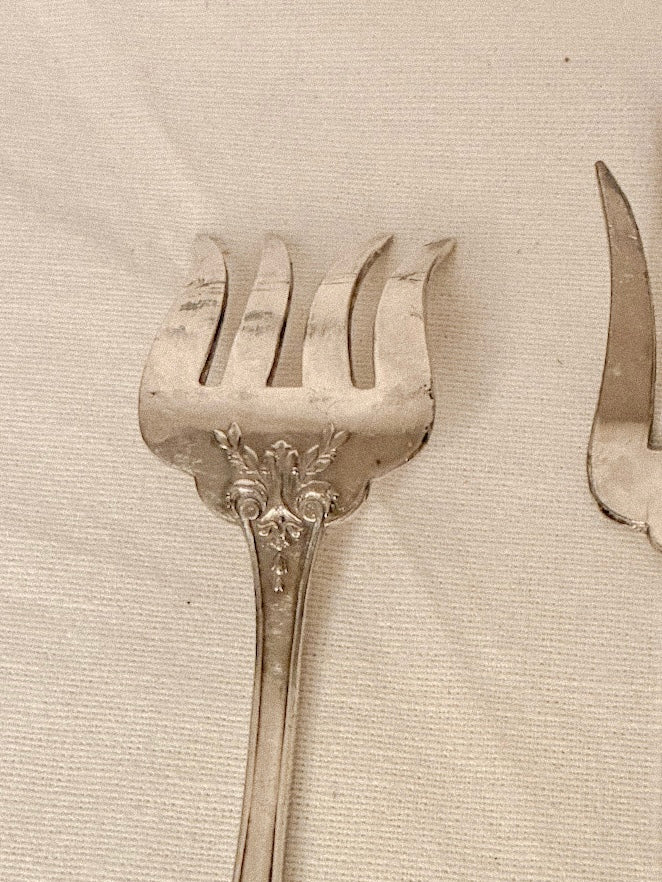 Set of Two French Silverplate Serving Forks