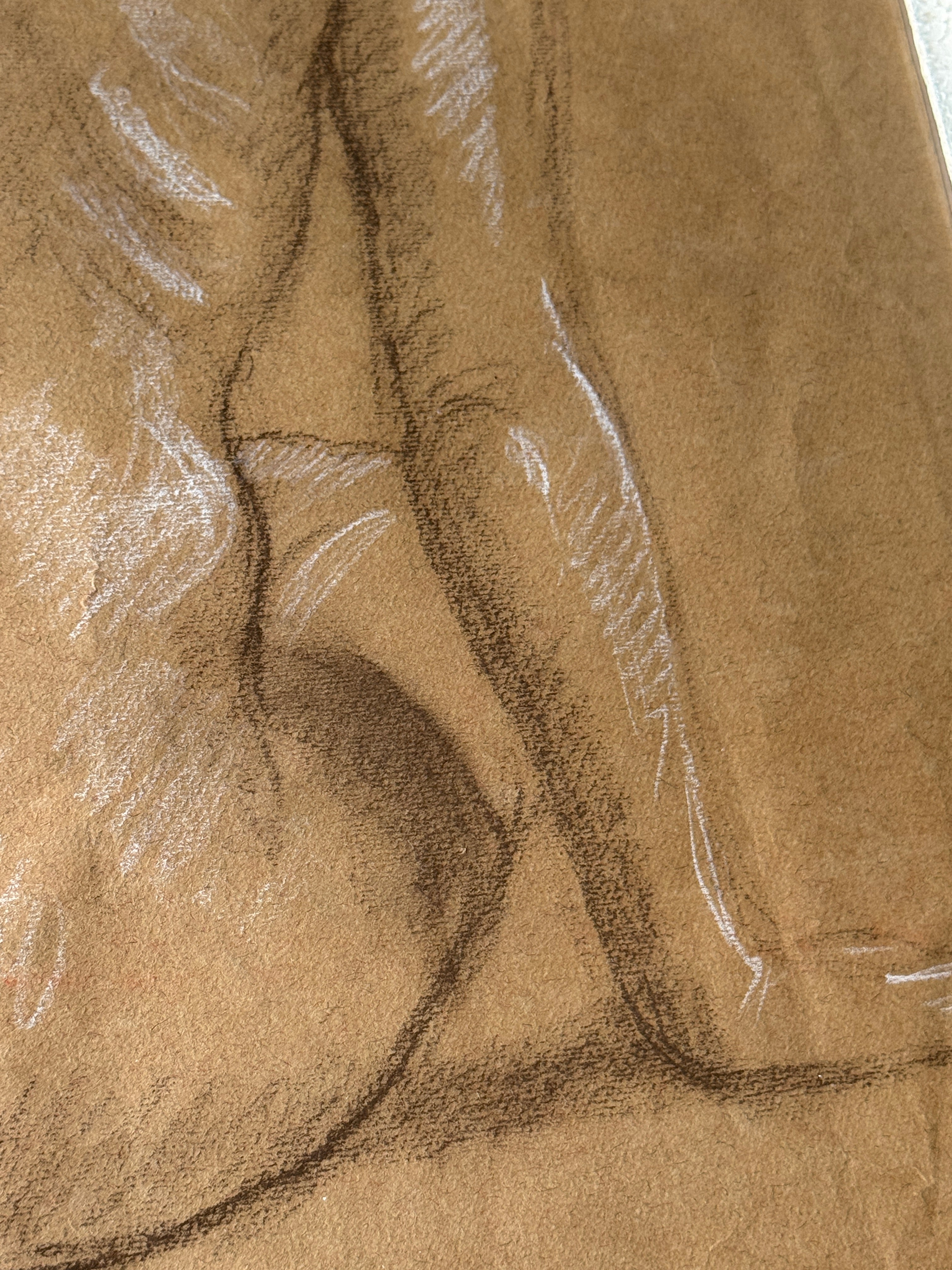 Mid Century French Nude Study, Charcoal Heightened with White, Silvered Montparnasse Frame