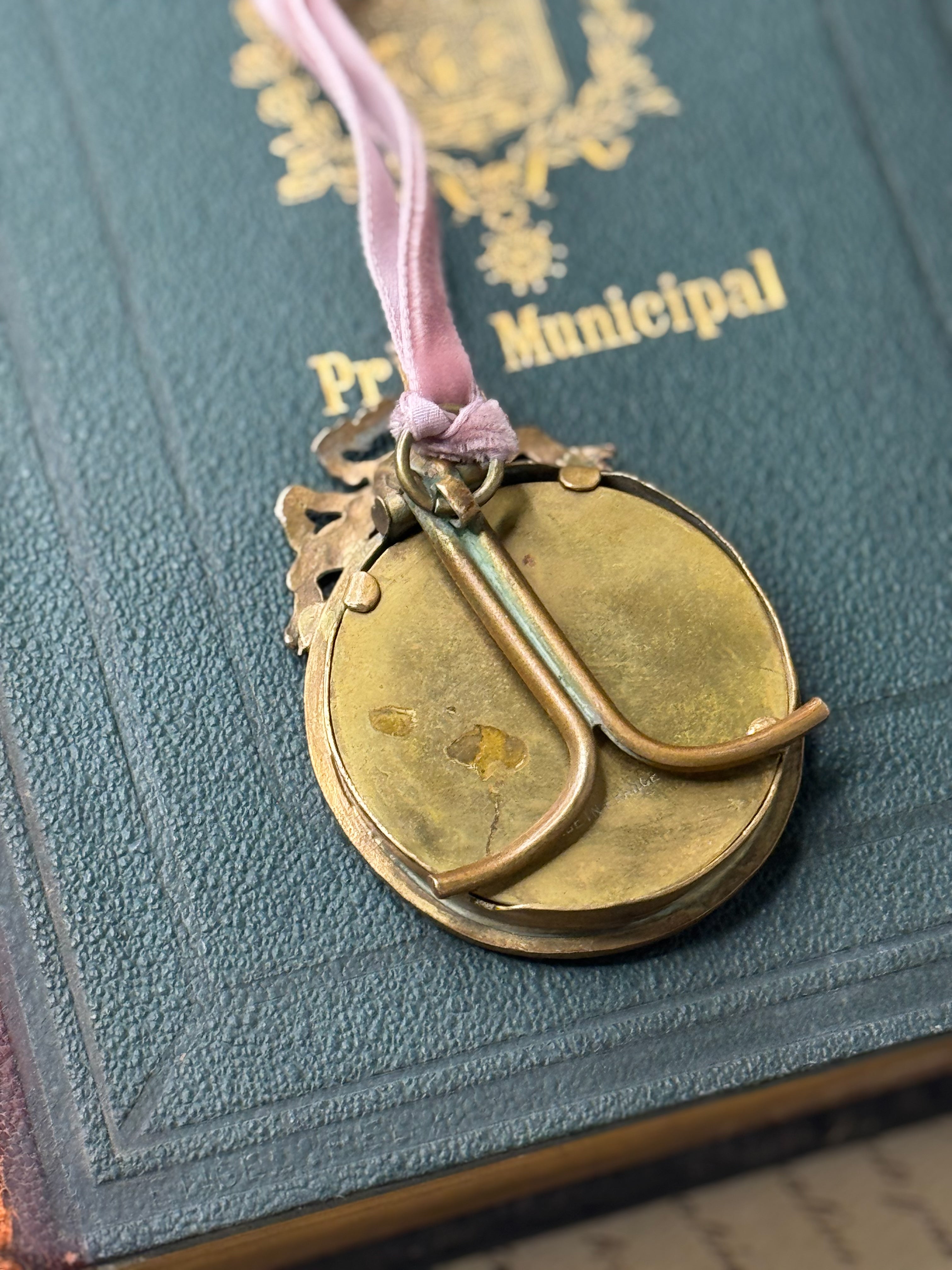 Antique French Bronze Bow Crest Frame Ornament