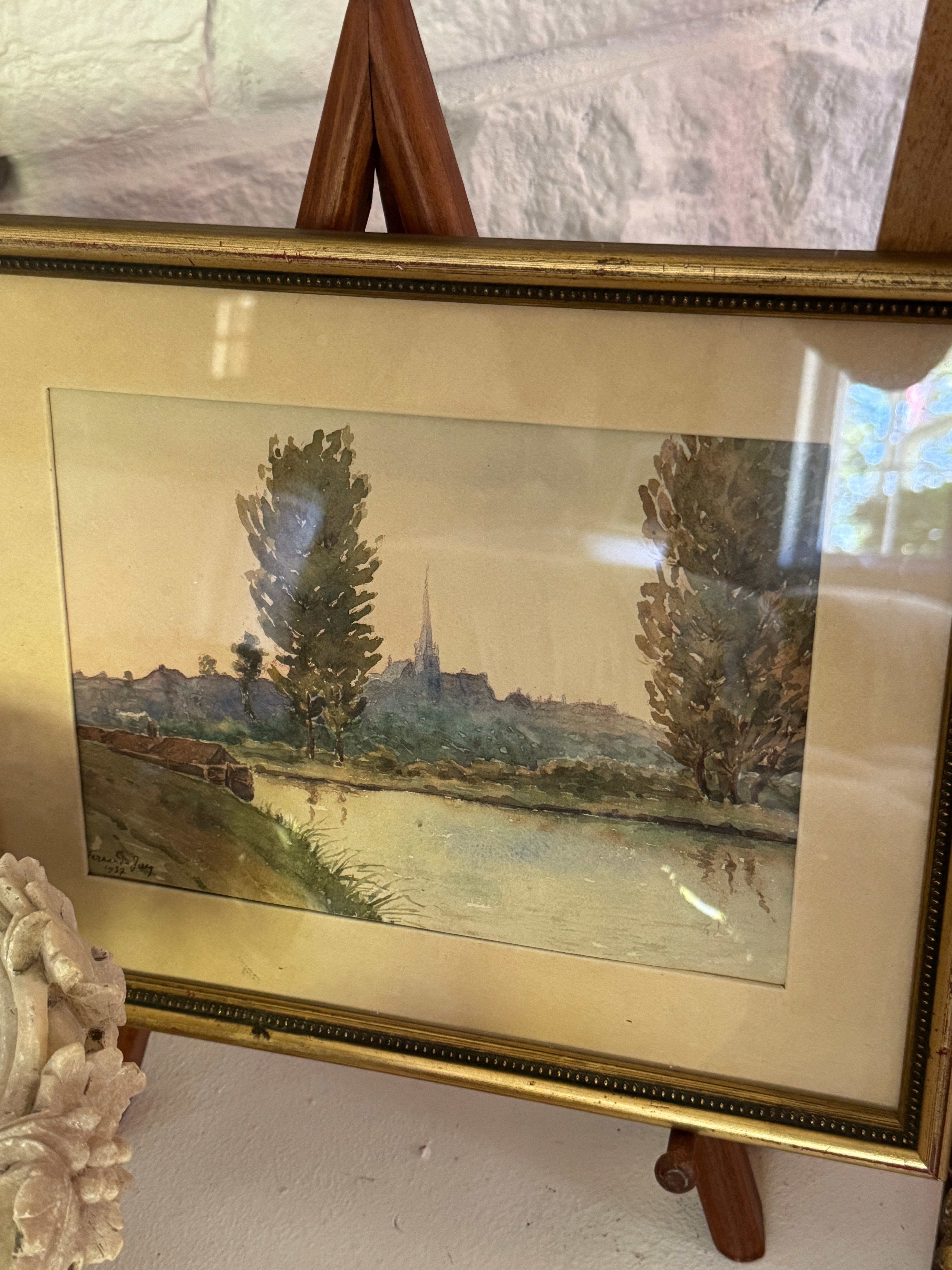 Antique French Watercolor Landscape, signed Fernand-Jay 1937