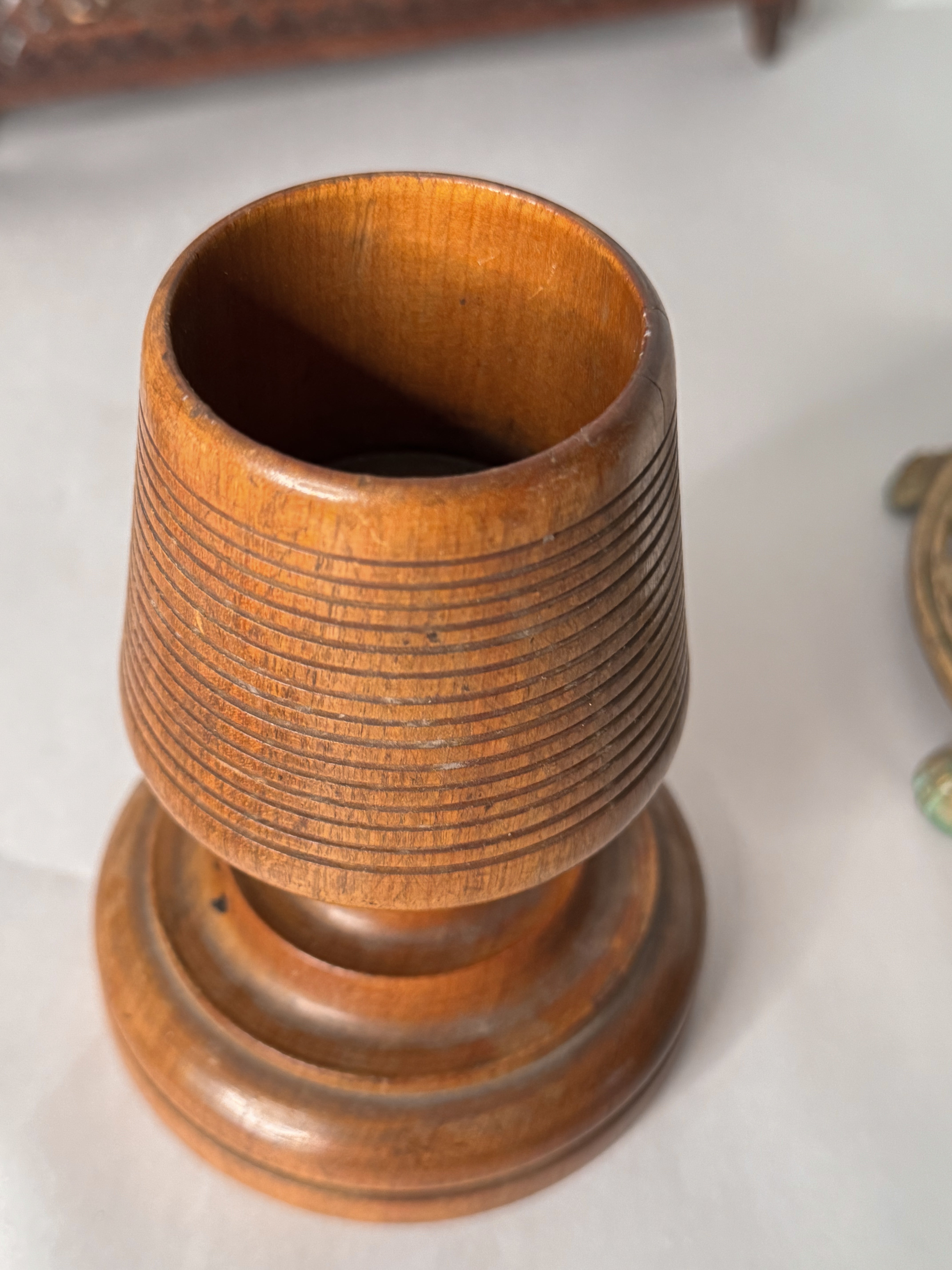 Antique Turned Wood Match Striker with Pedestal Base