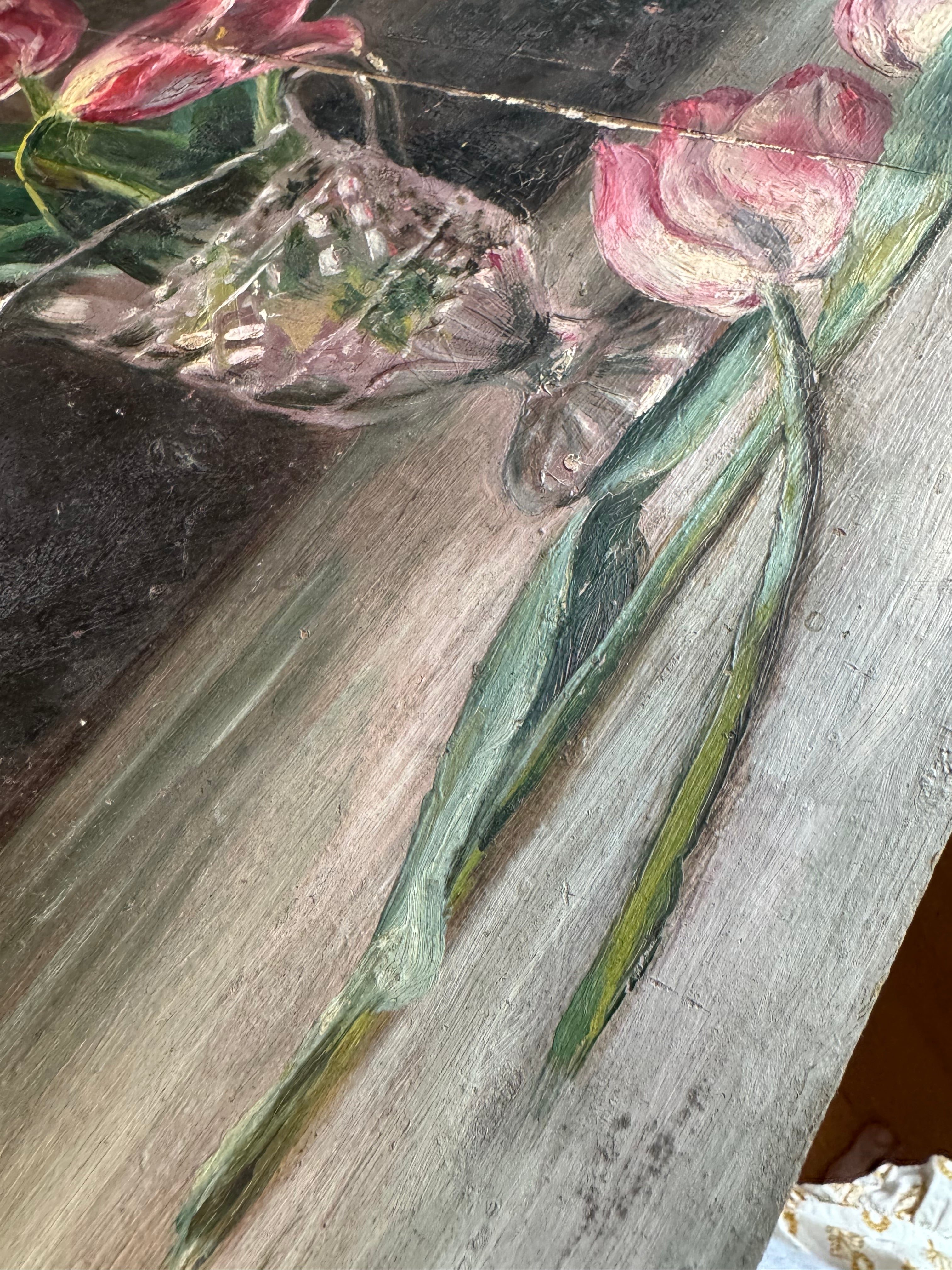French Tulip Still Life Painting, signed
