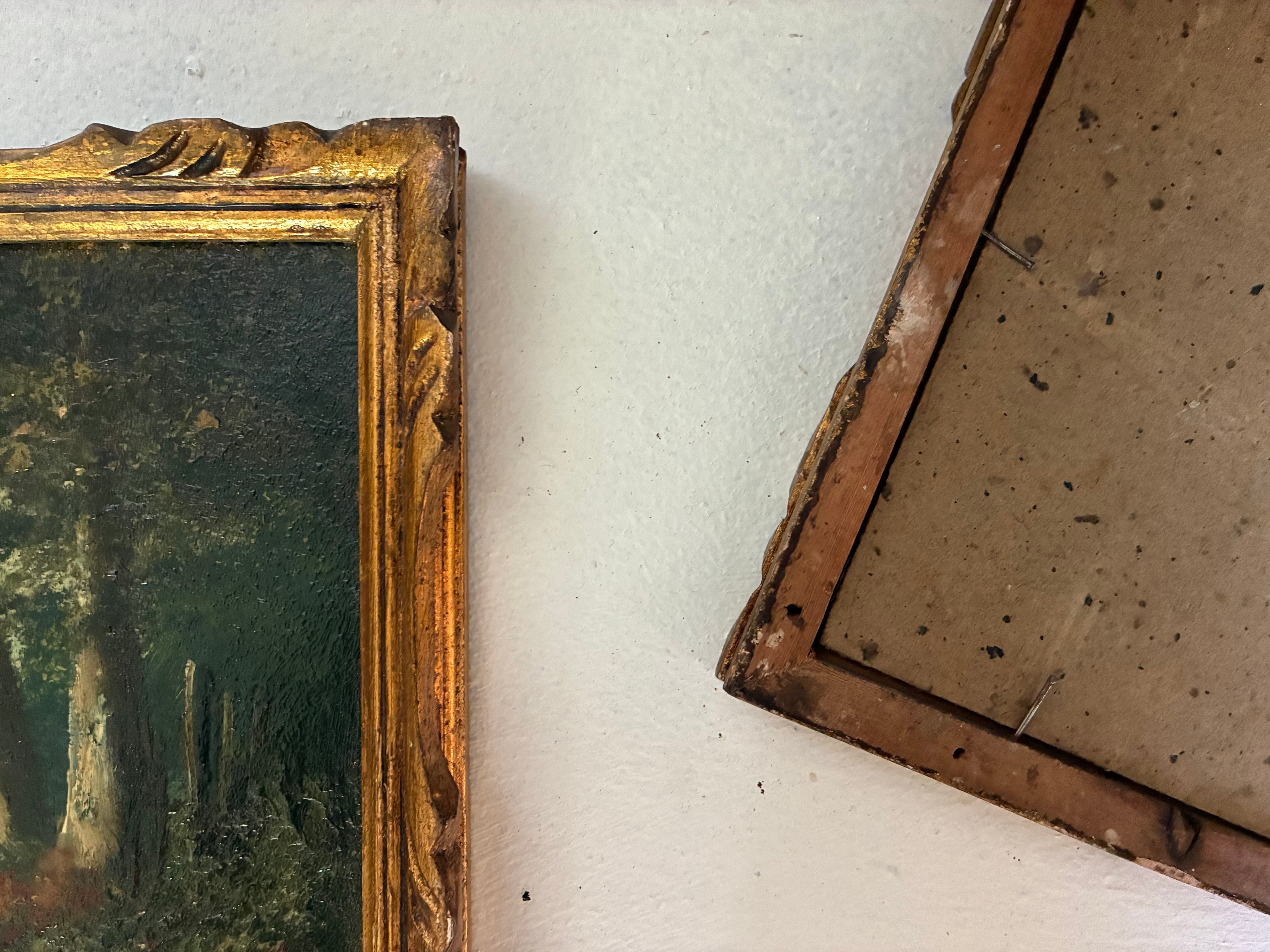 Antique Pair of Small French Oil Paintings, River and Forest Scenes, late 19th c.