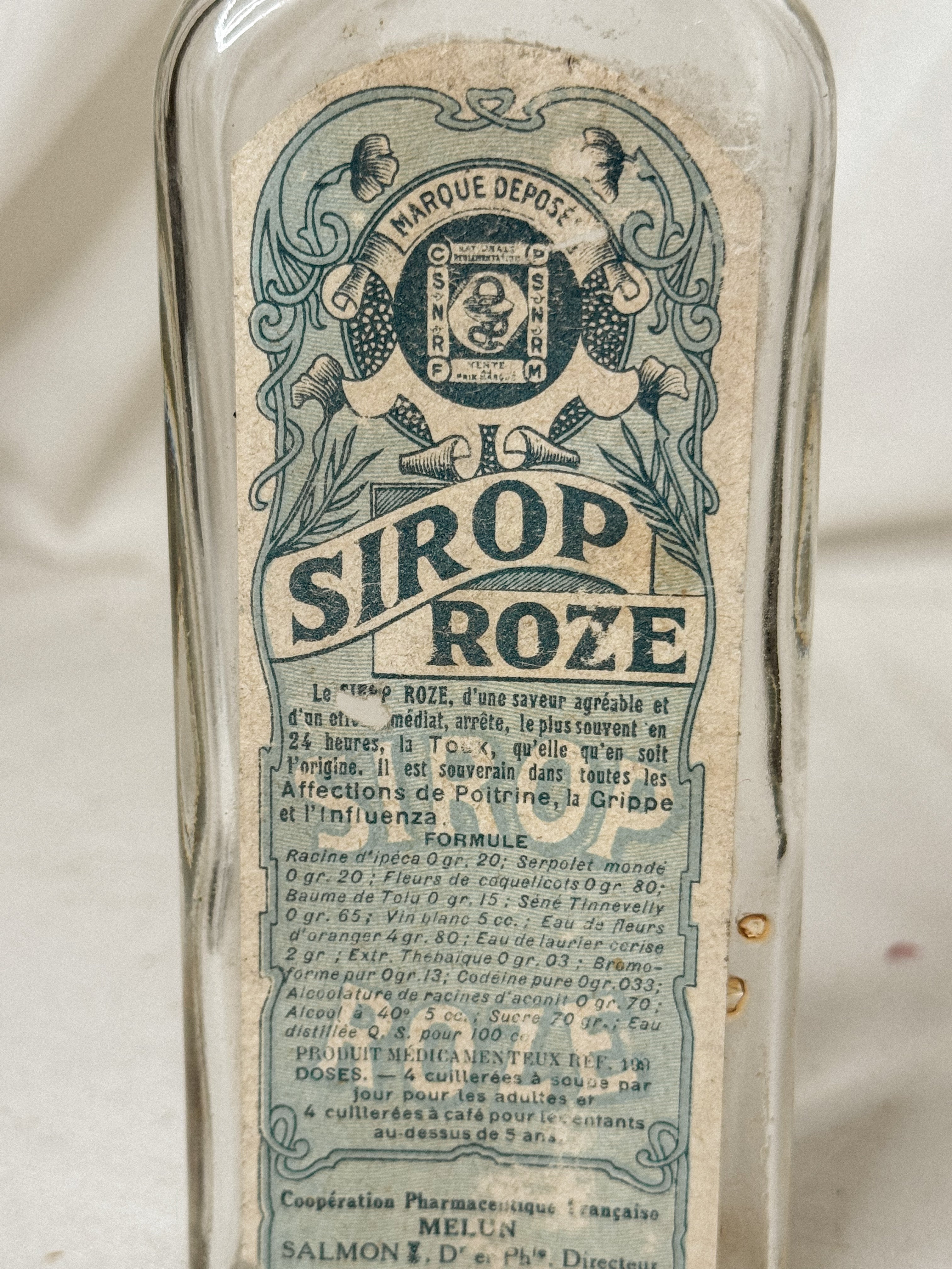 Antique French Apothecary Bottle — Sirop Roze