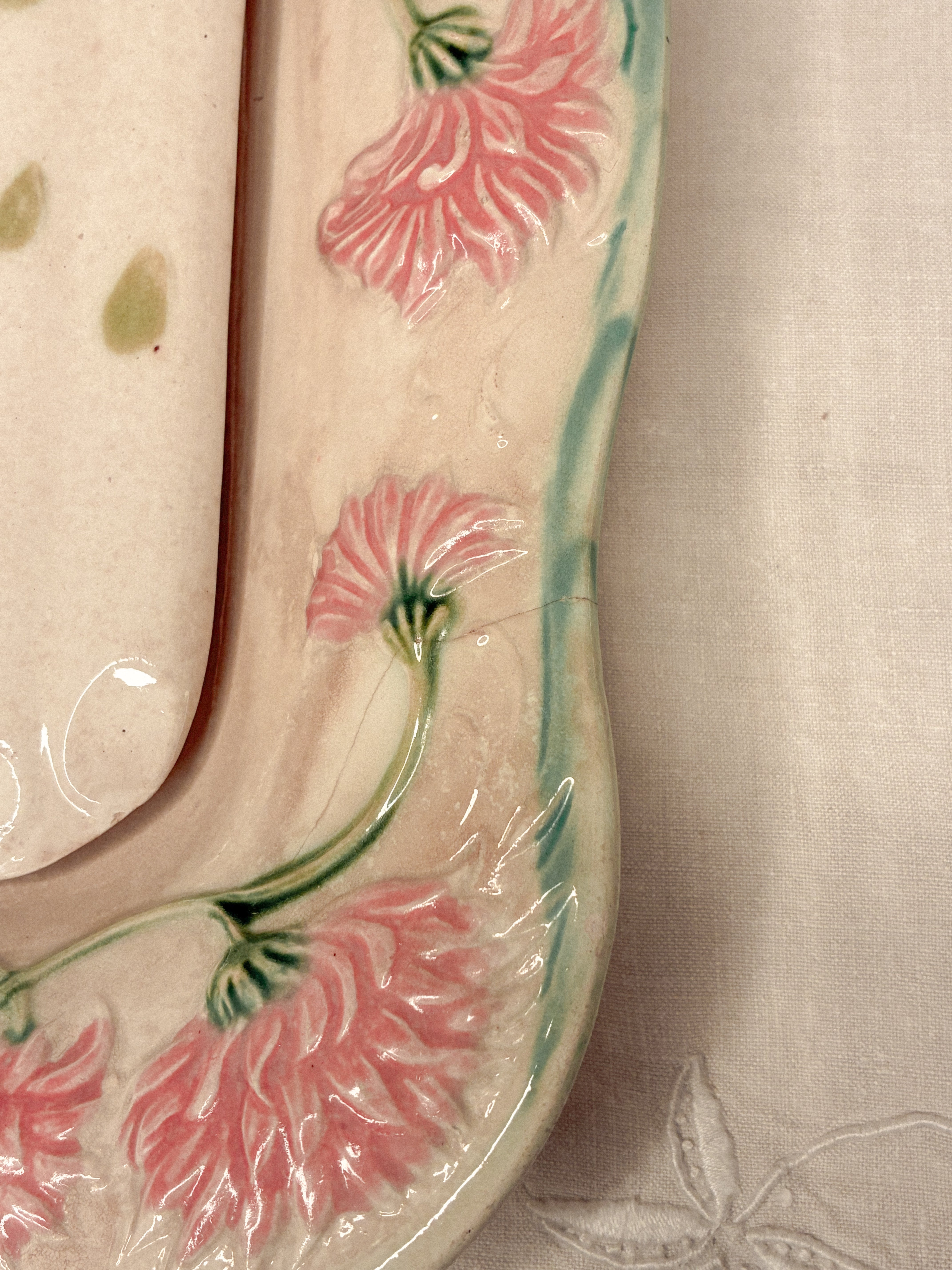 Antique French Majolica Asparagus Dish