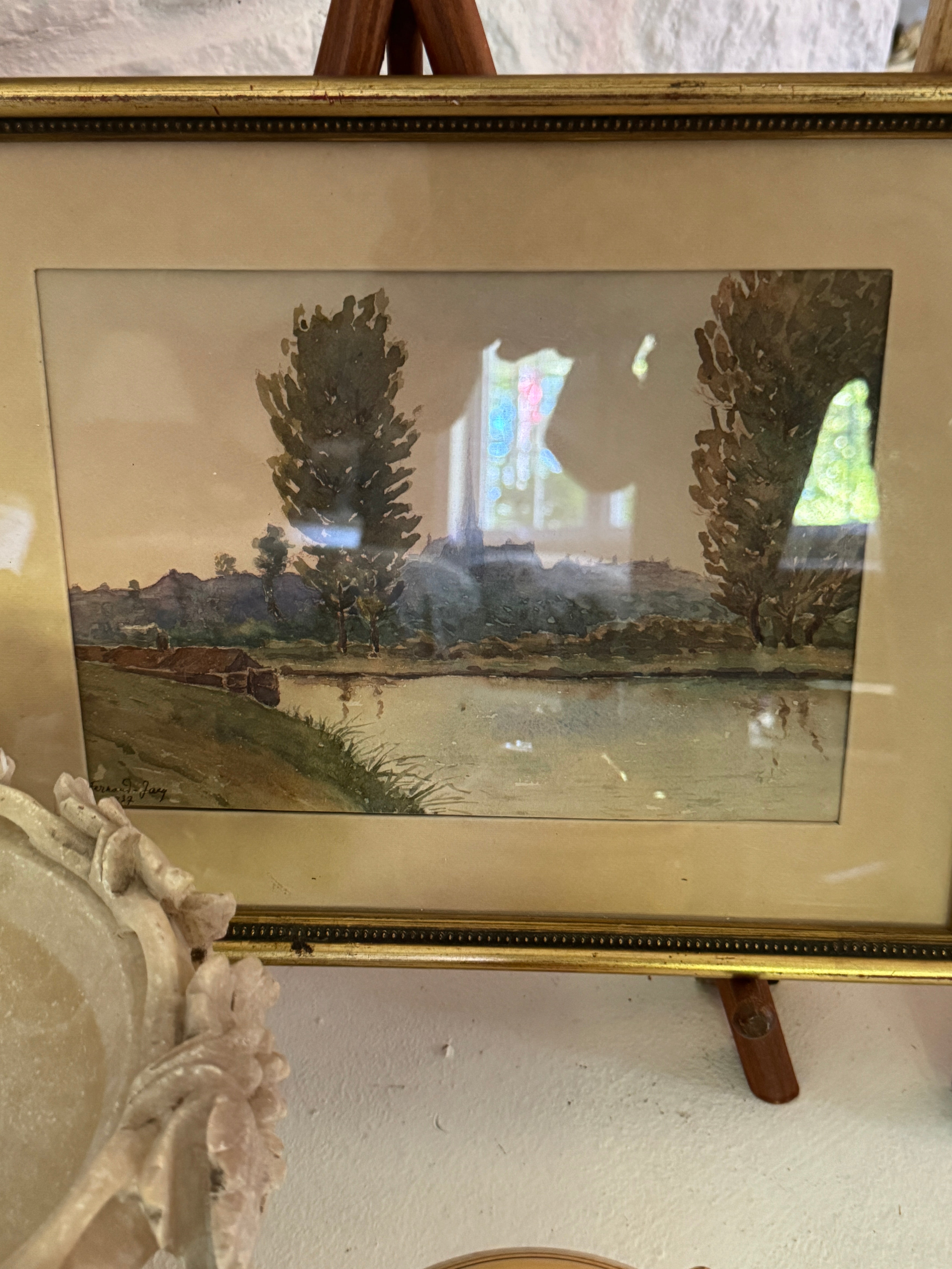 Antique French Watercolor Landscape, signed Fernand-Jay 1937