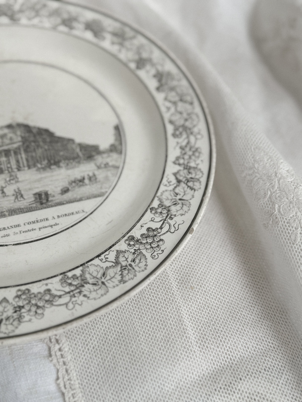 Black Transferware Plate, Bordeaux