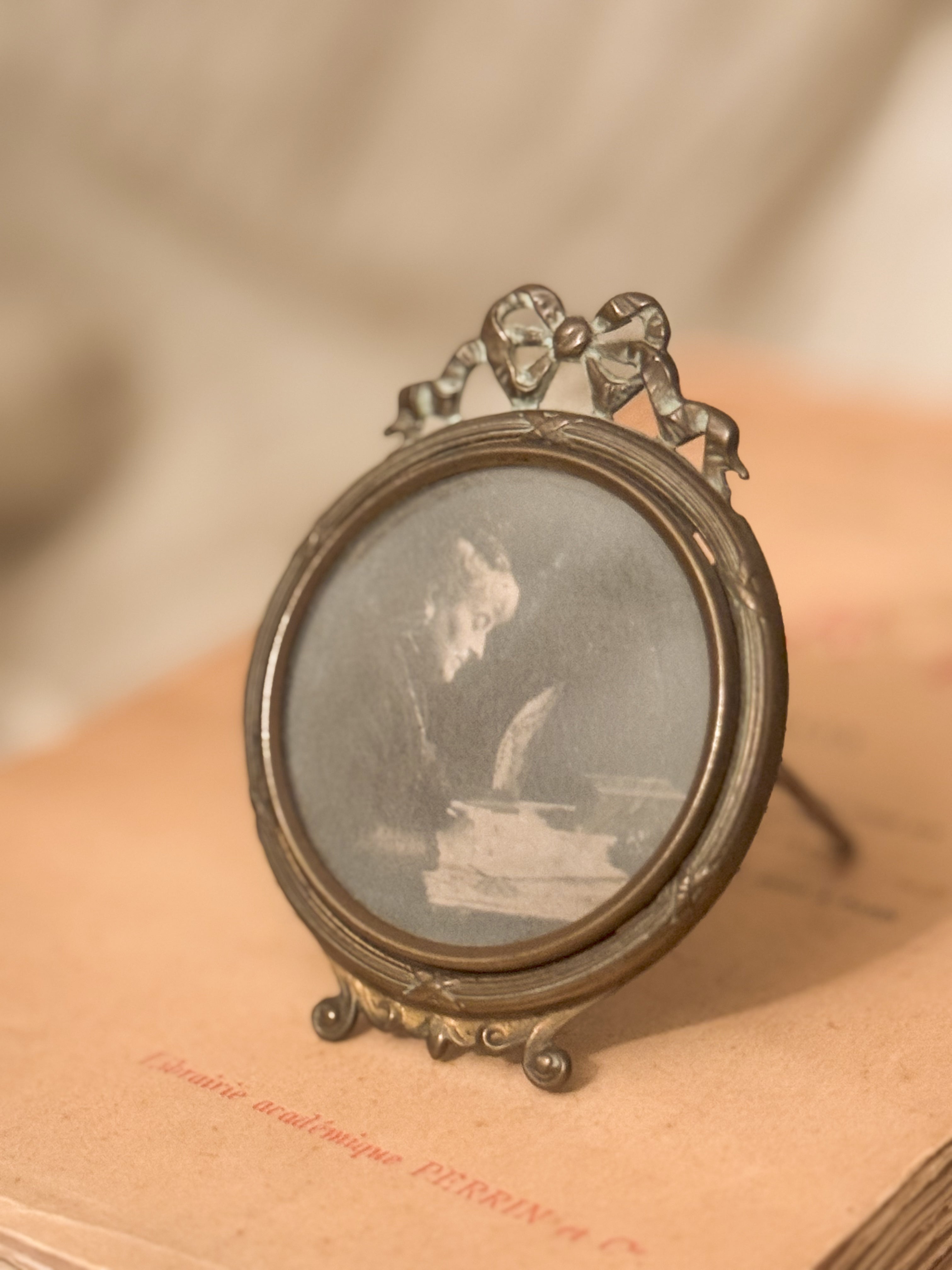 antique mini art nouveau brass frame