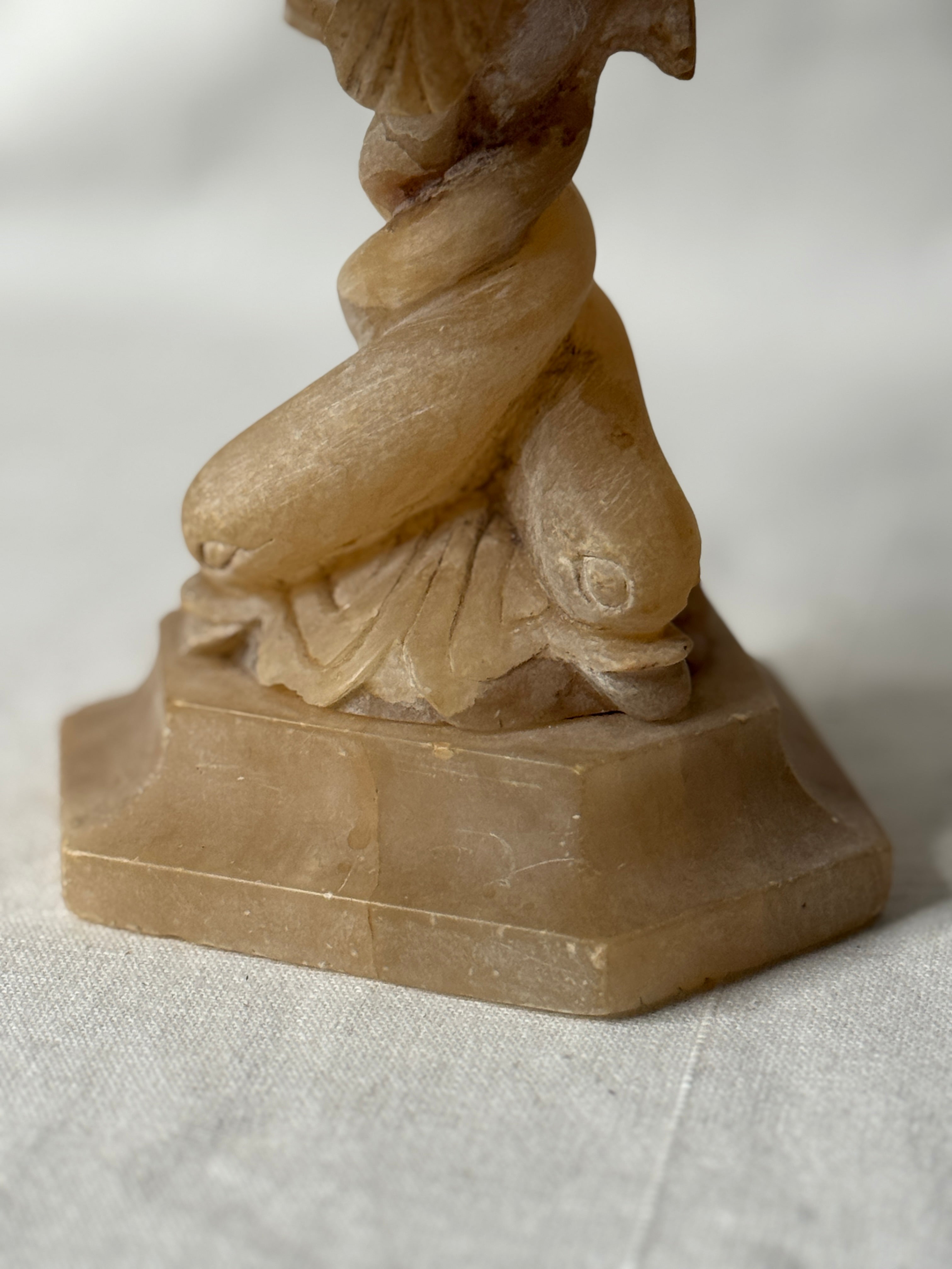 Antique Italian Volterra Alabaster Tazza, Bacchic Decoration, late 19th c.