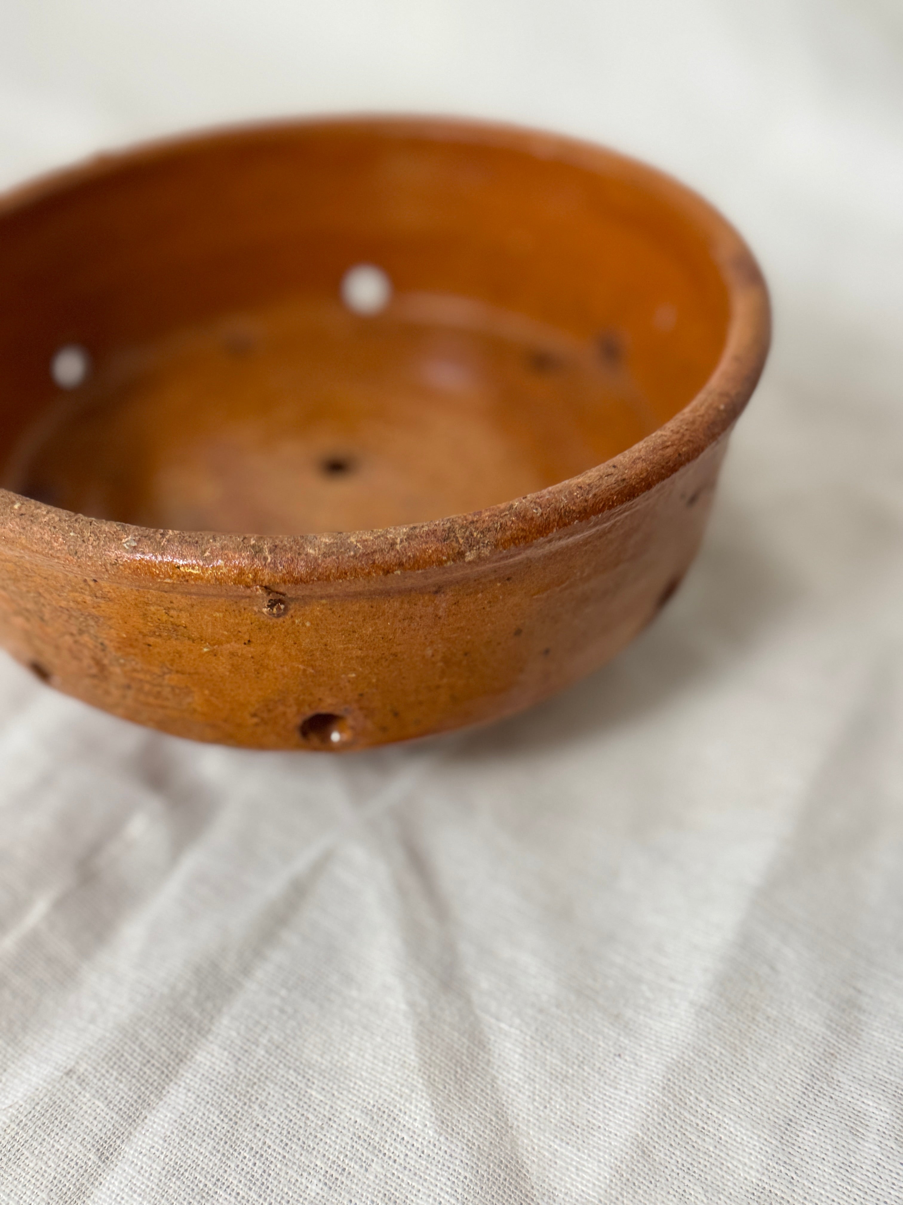 Antique French Terracotta Faisselle, Footed