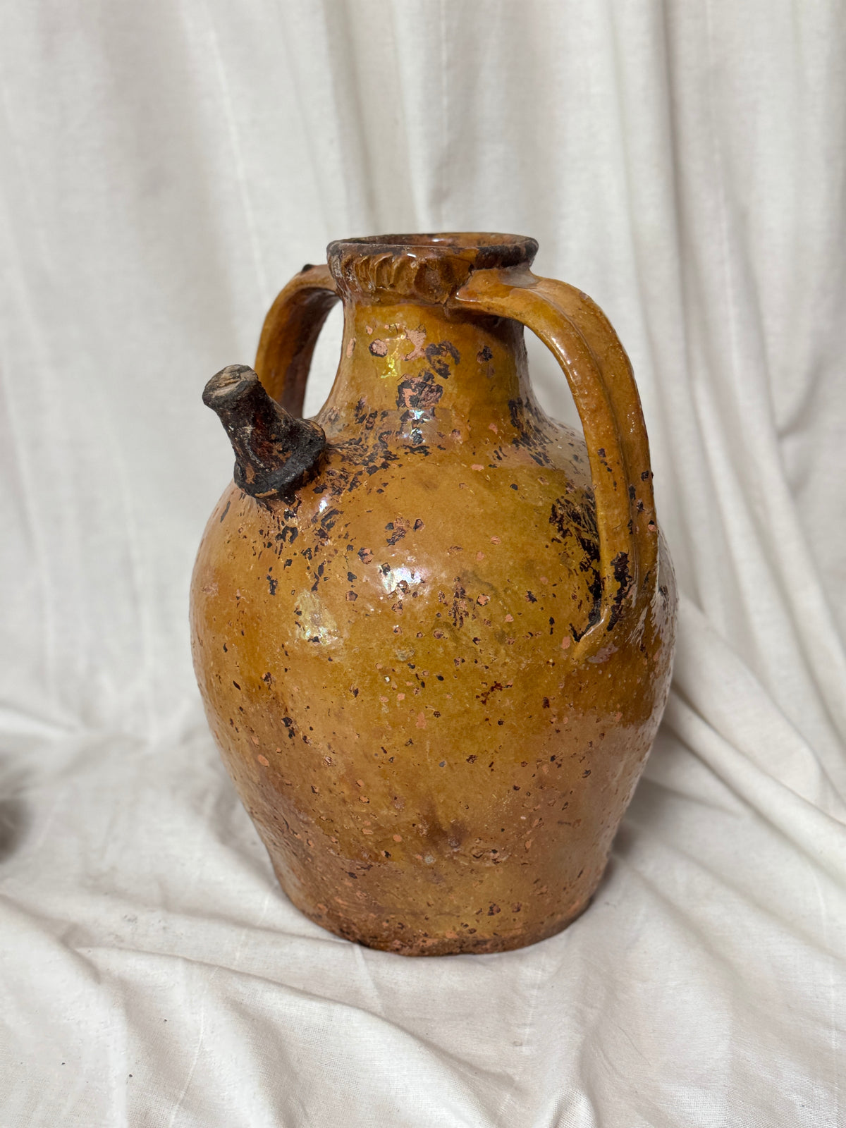 Antique French Walnut Oil Jug, Mélard à Bec, Original Stopper