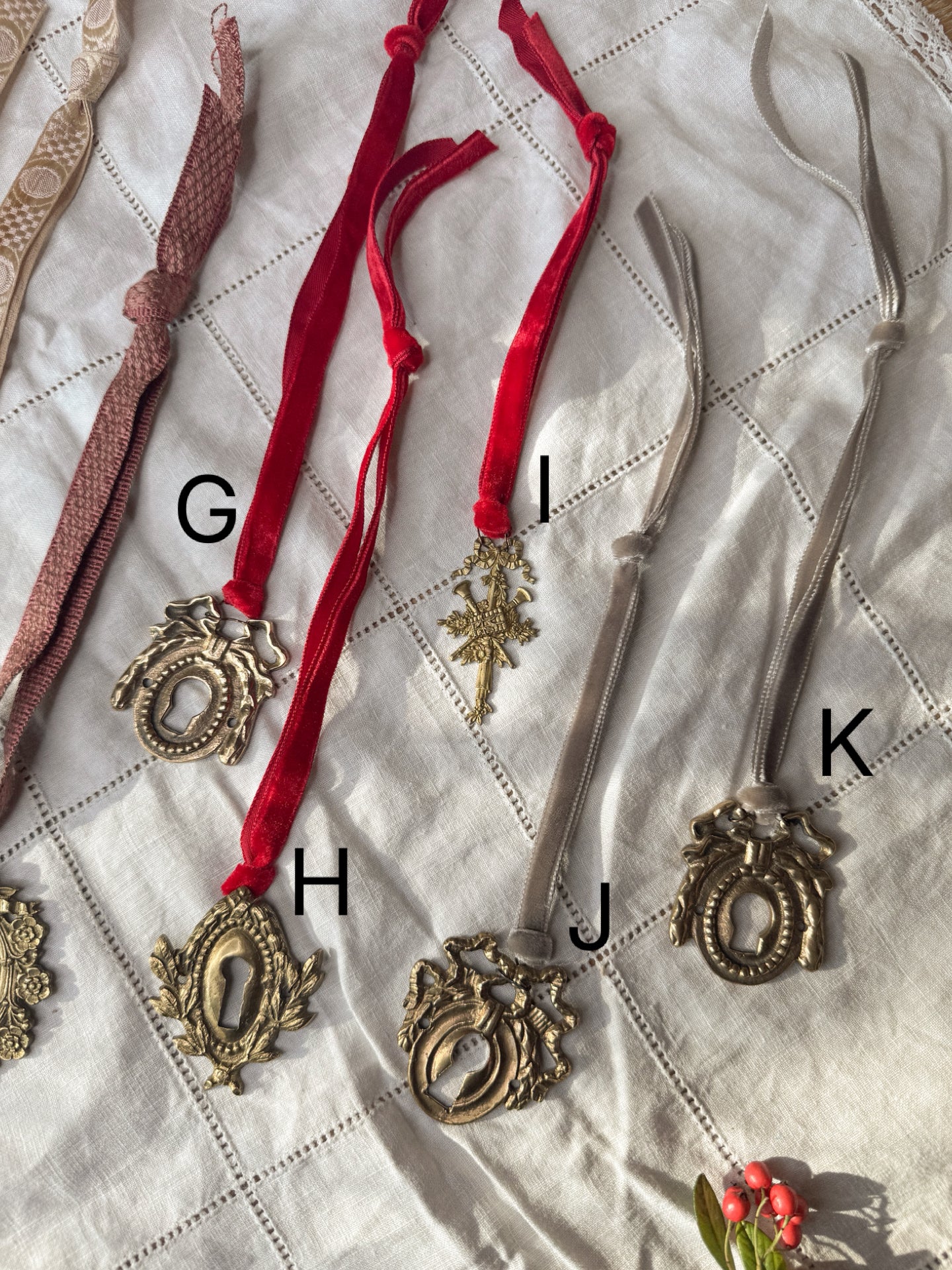 A: Antique French Escutcheon/Salvage Ornament on Antique Ribbon — Paris