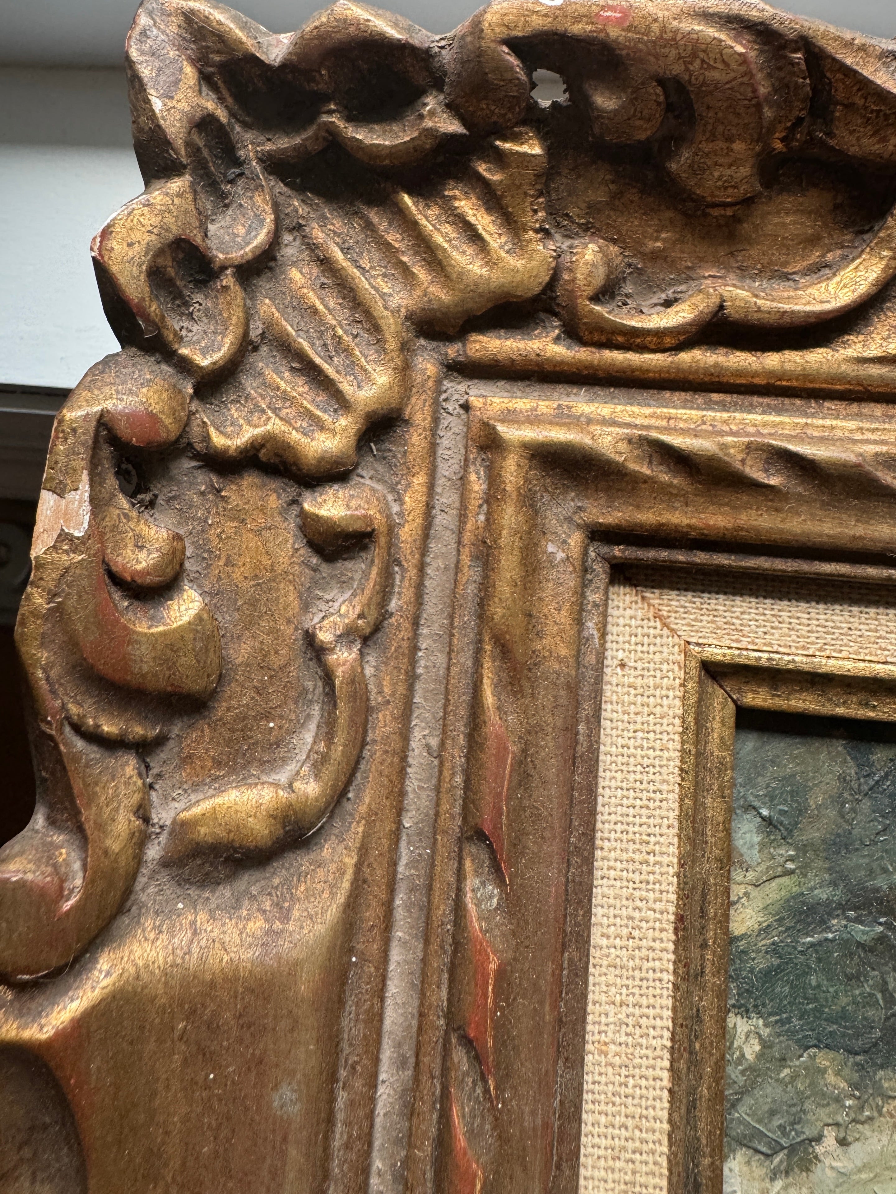 Antique Oil Landscape in the Barbizon Manner, Carved Giltwood Frame