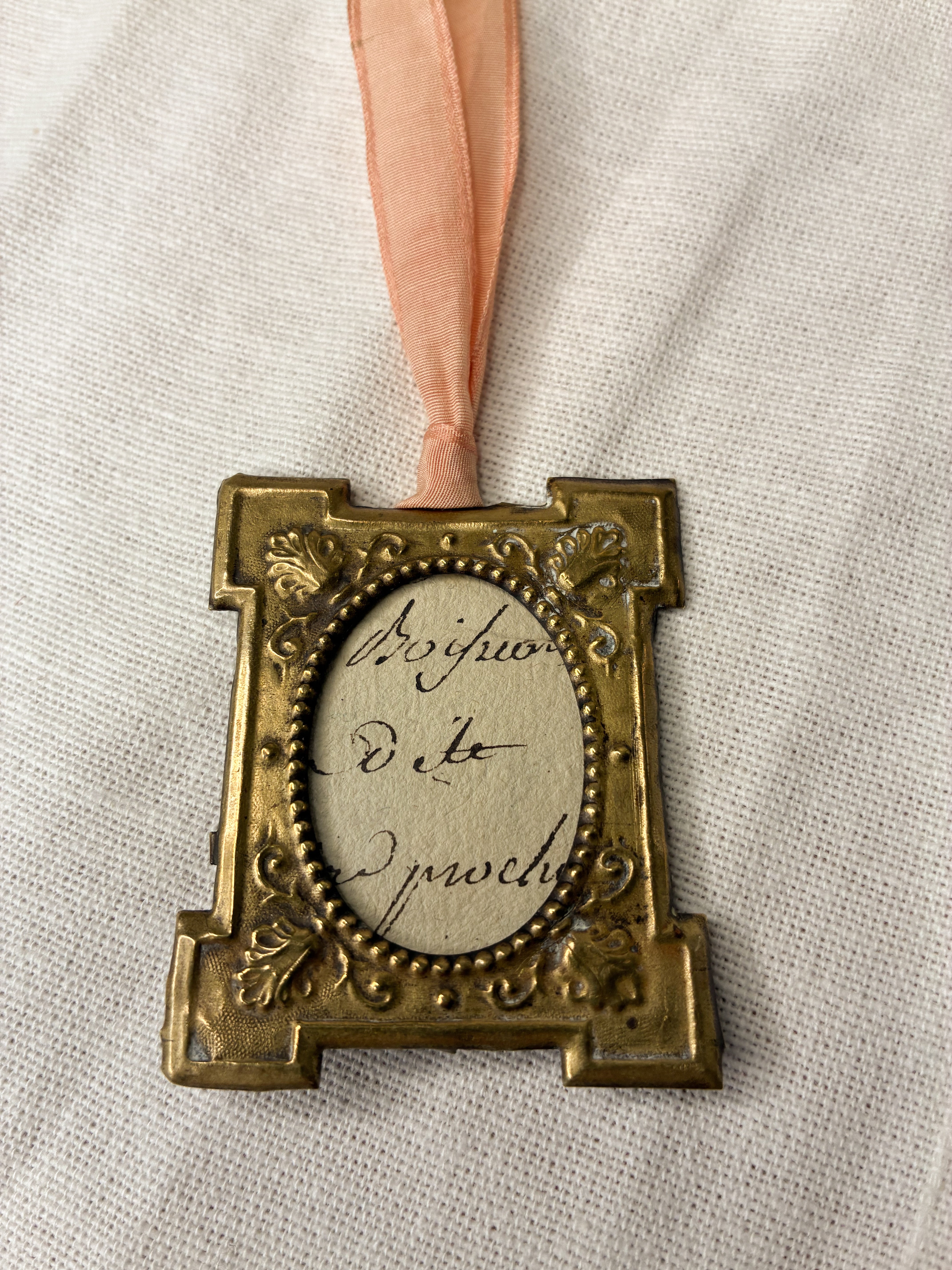 Antique Brass Frame Ornament with Ribbon