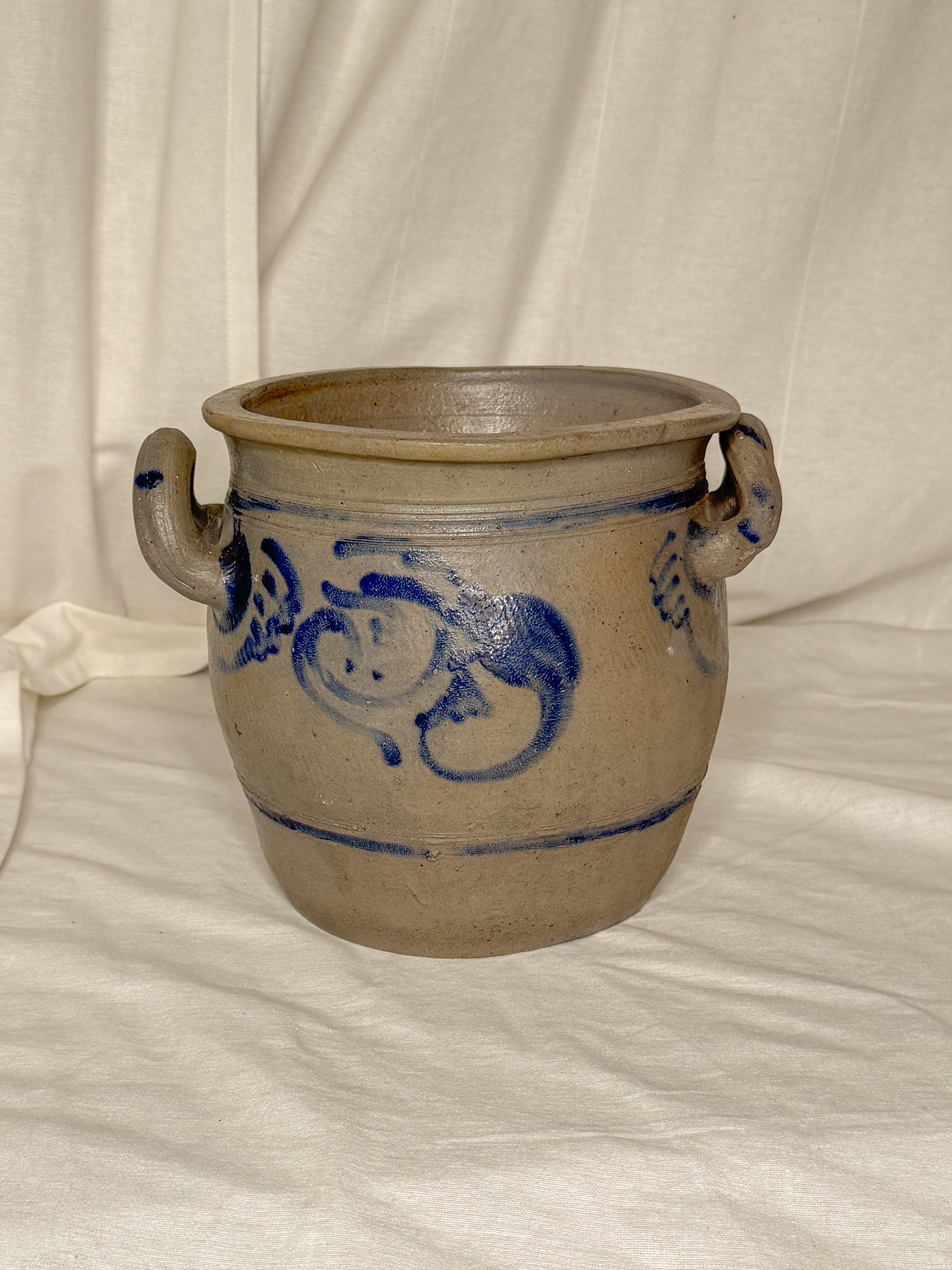 Large Antique French Salt-Glazed Stoneware Confit Pot