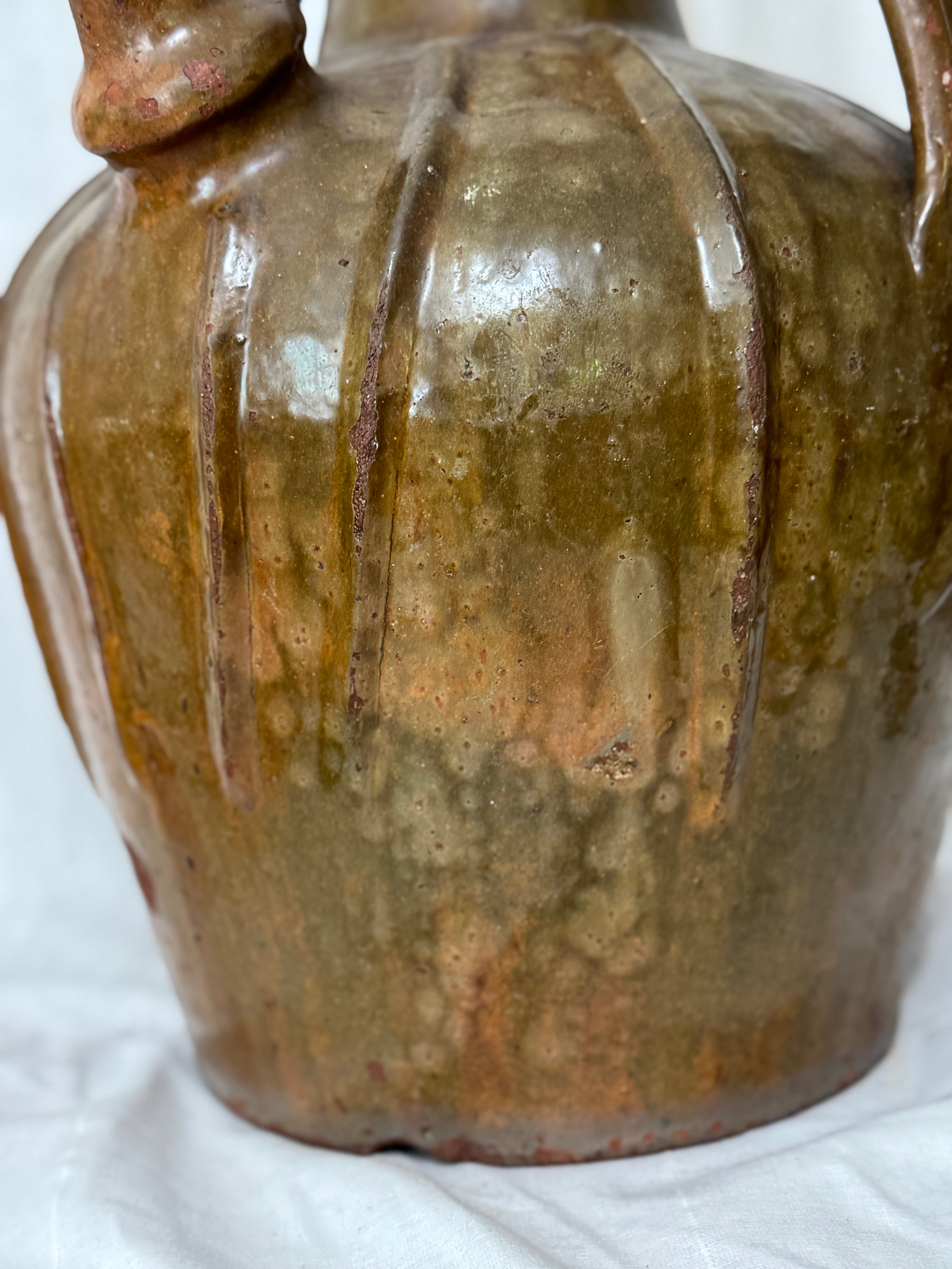 Antique French Walnut Oil Jug, Mélard à Bec, Two Handles