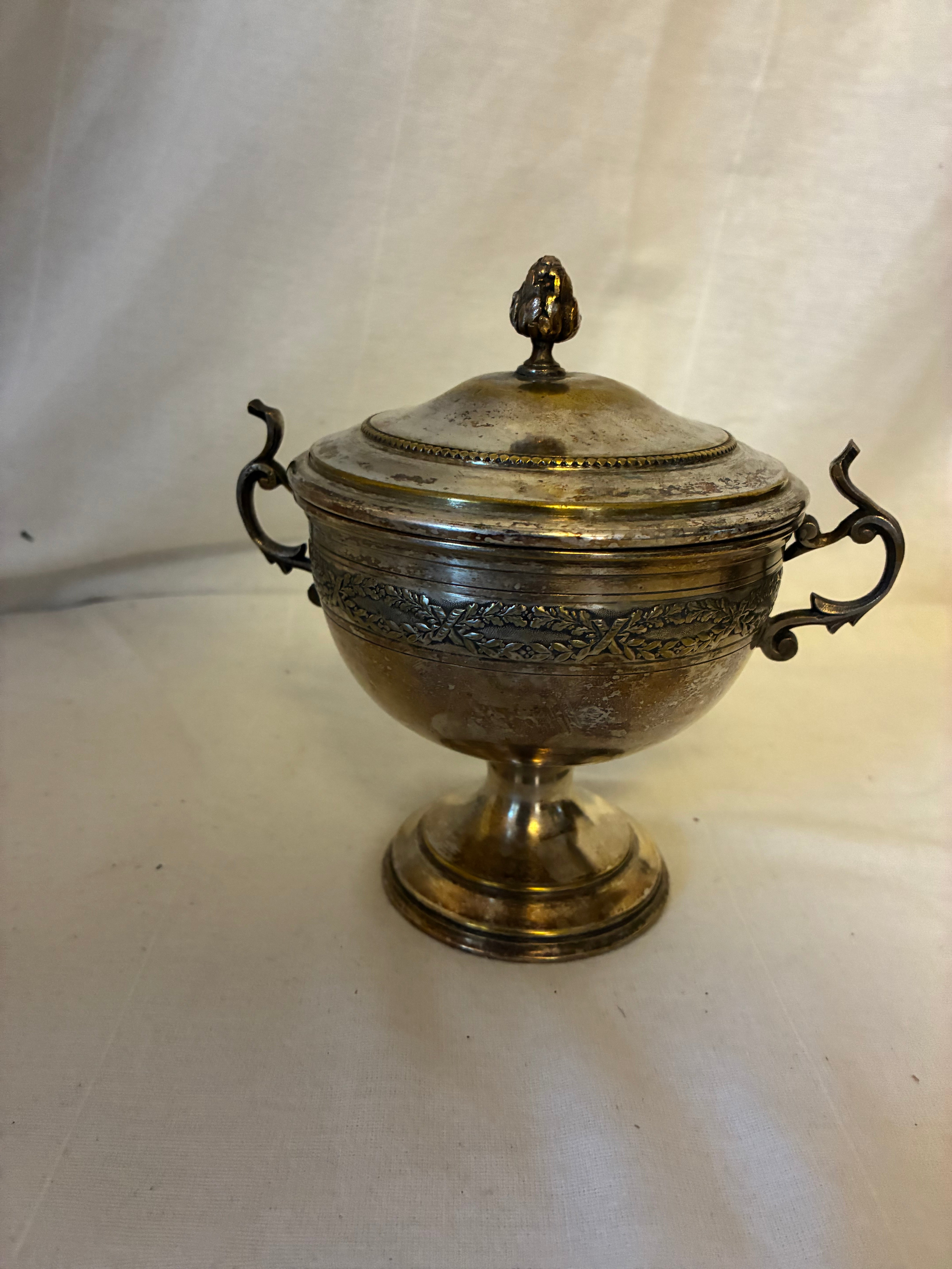 Antique French Silver-Plated Brass Sugar Bowl