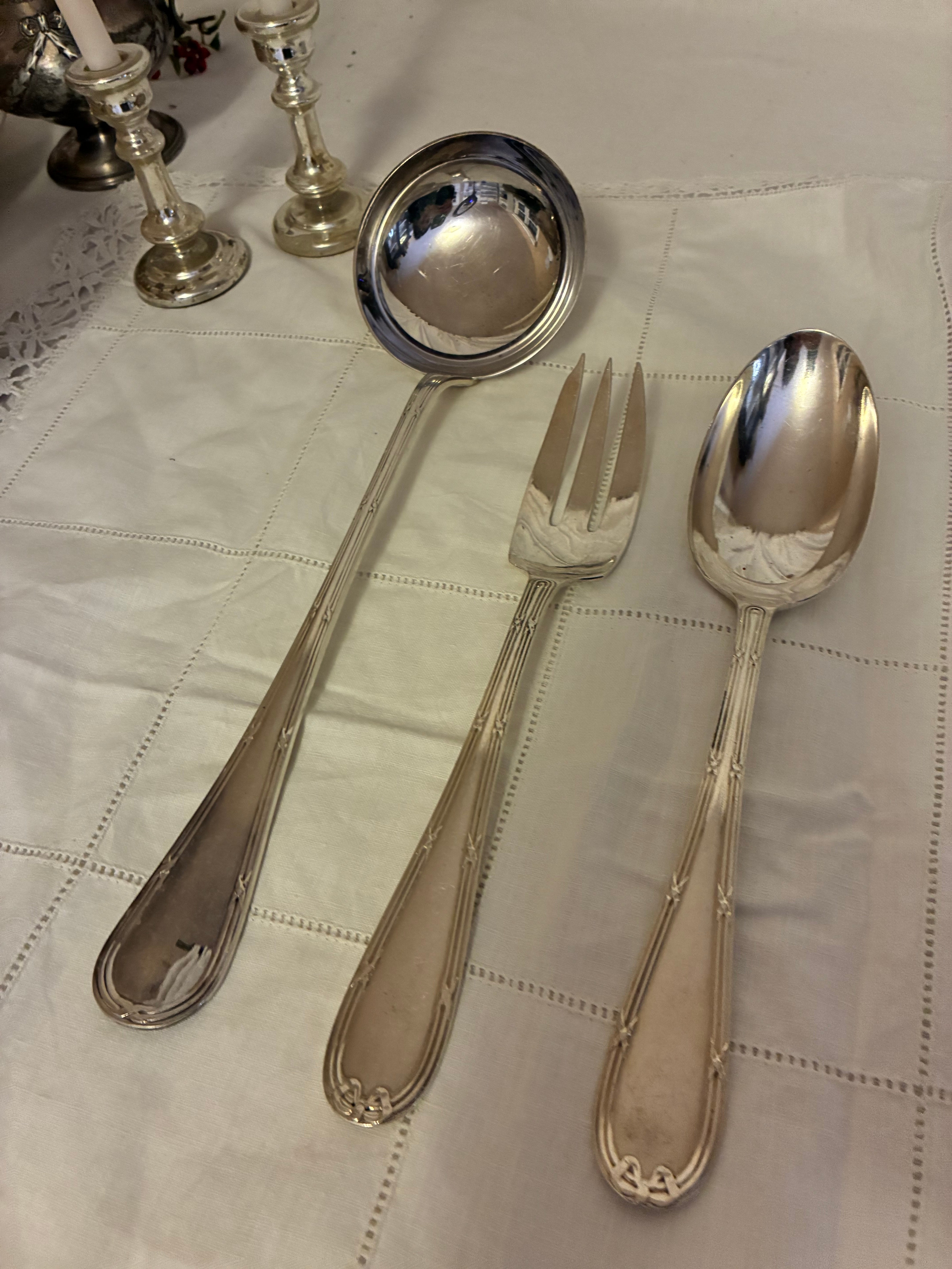 Louis XVI-Style French Silverplate Serving Set — Ribbon Pattern