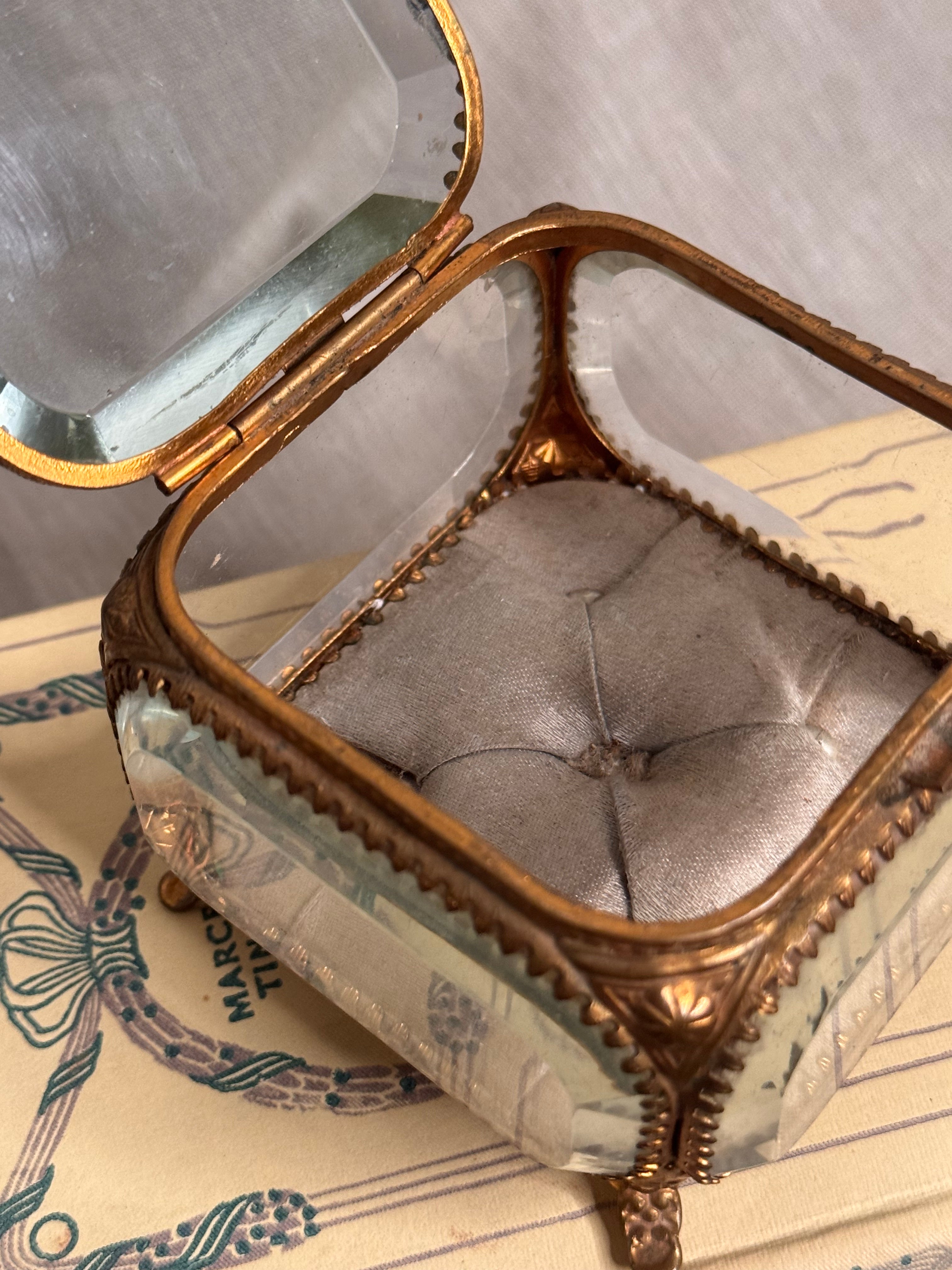 19th c ormolu and glass jewelry casket