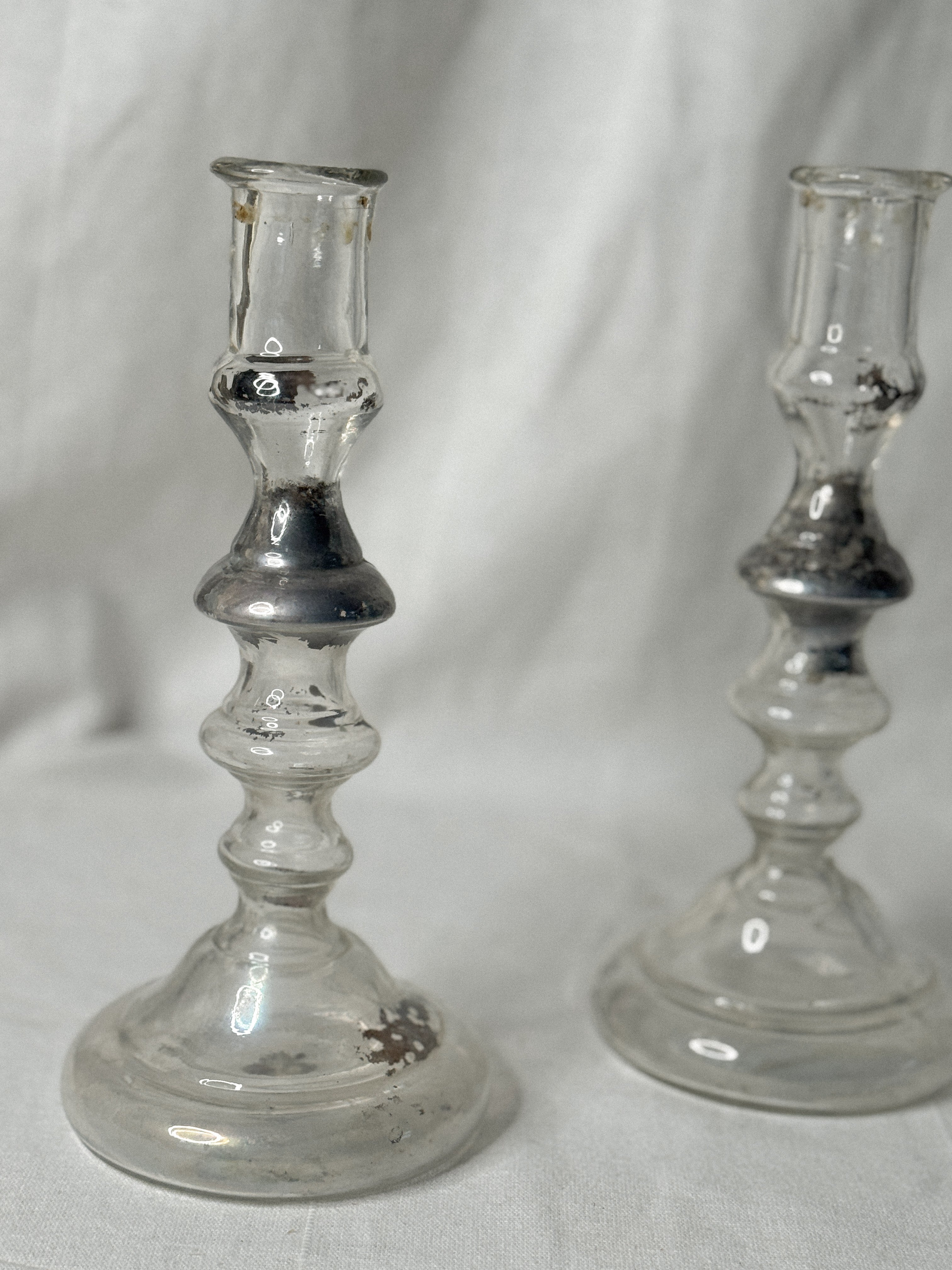 Antique Pair of French Mercury Glass Candlesticks, late 19th c.