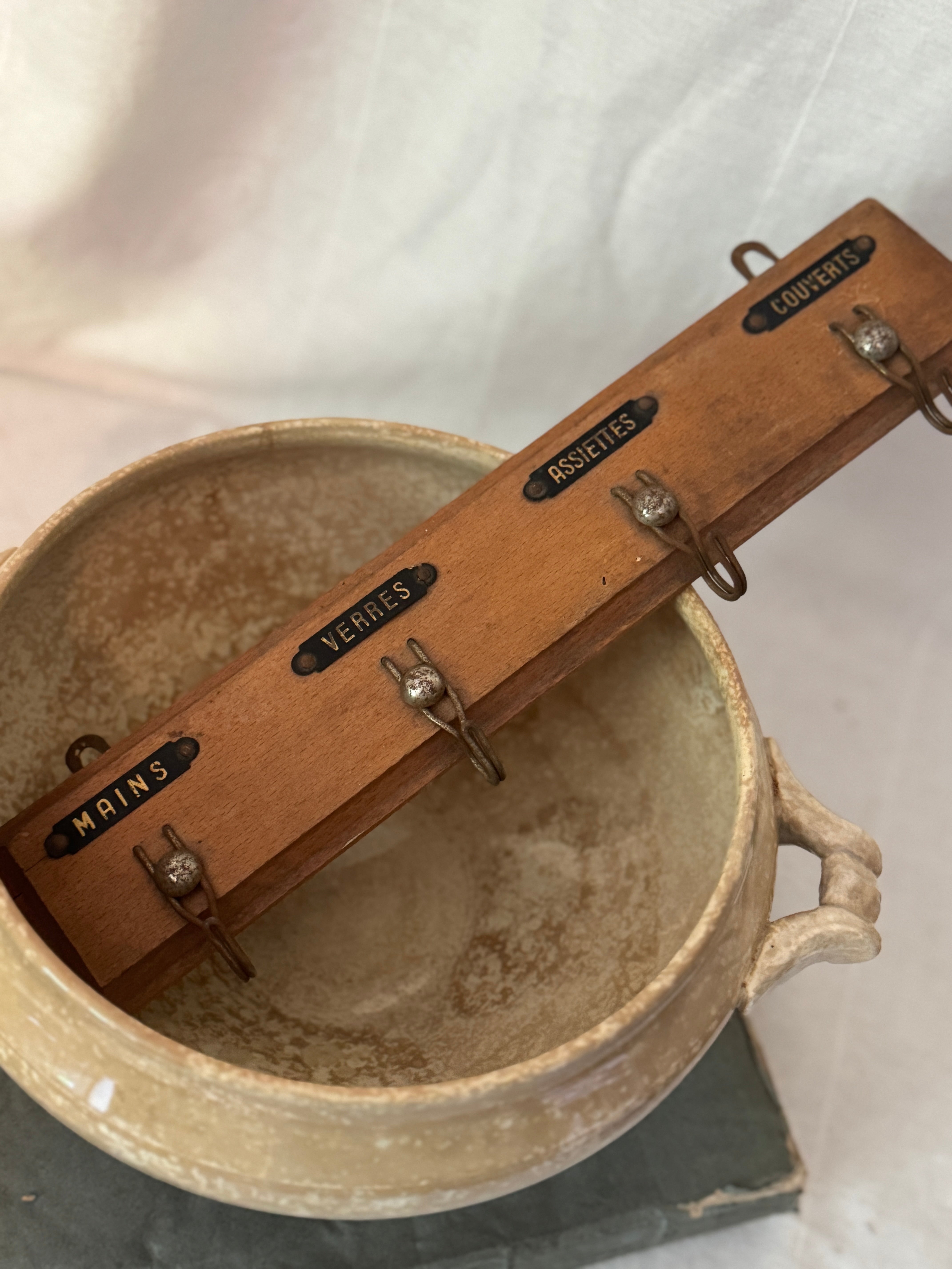Antique French Labeled Towel Rack, Early 20th Century