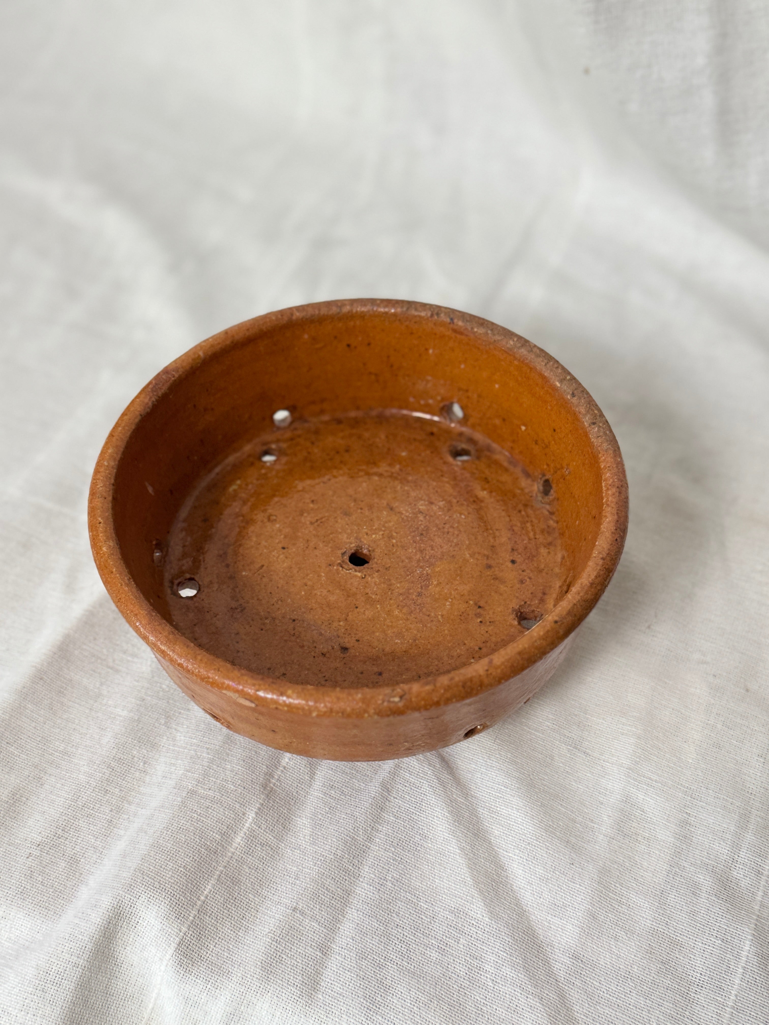 Antique French Terracotta Faisselle, Footed