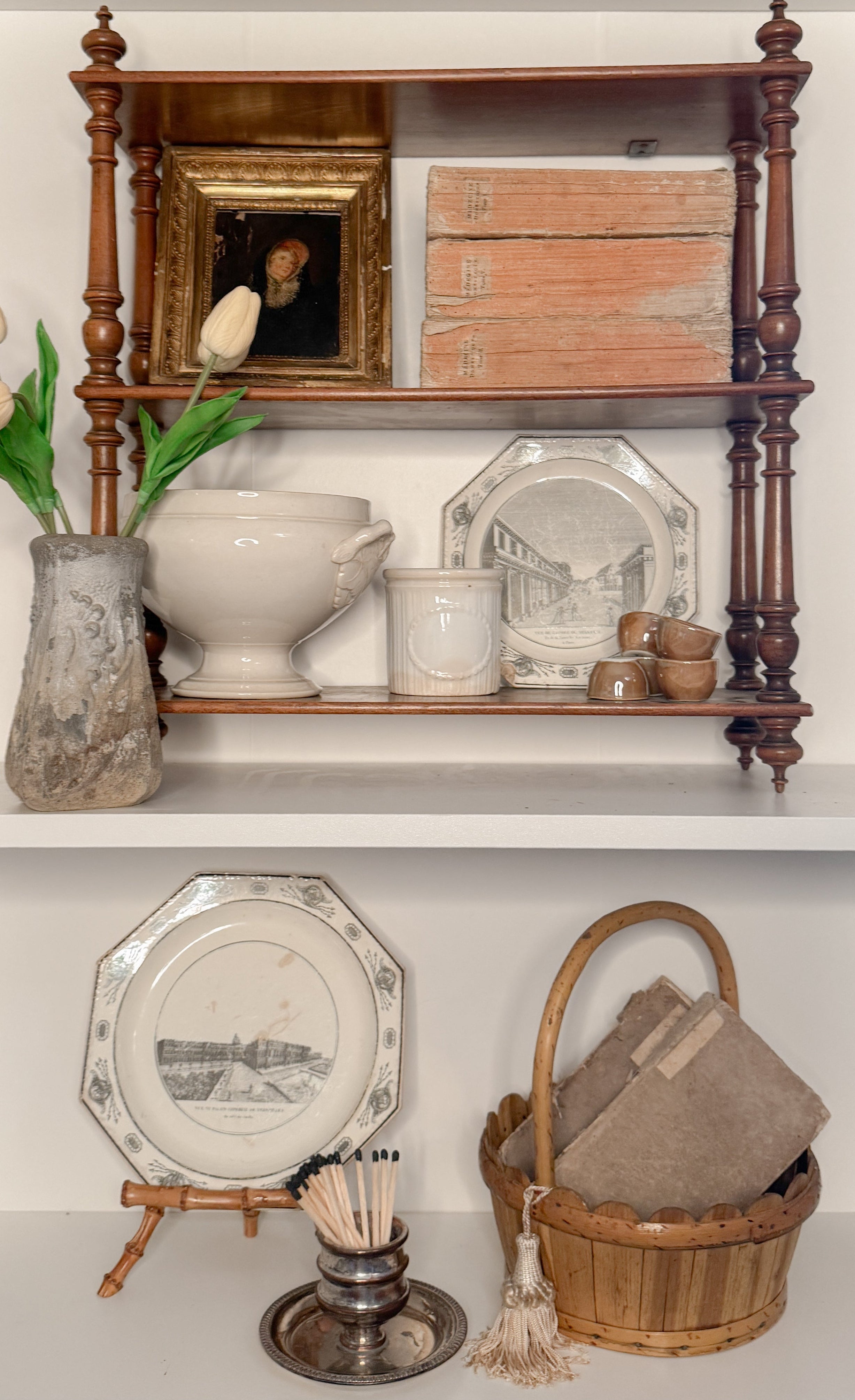 French Bentwood Gathering Basket with Scalloped Rim