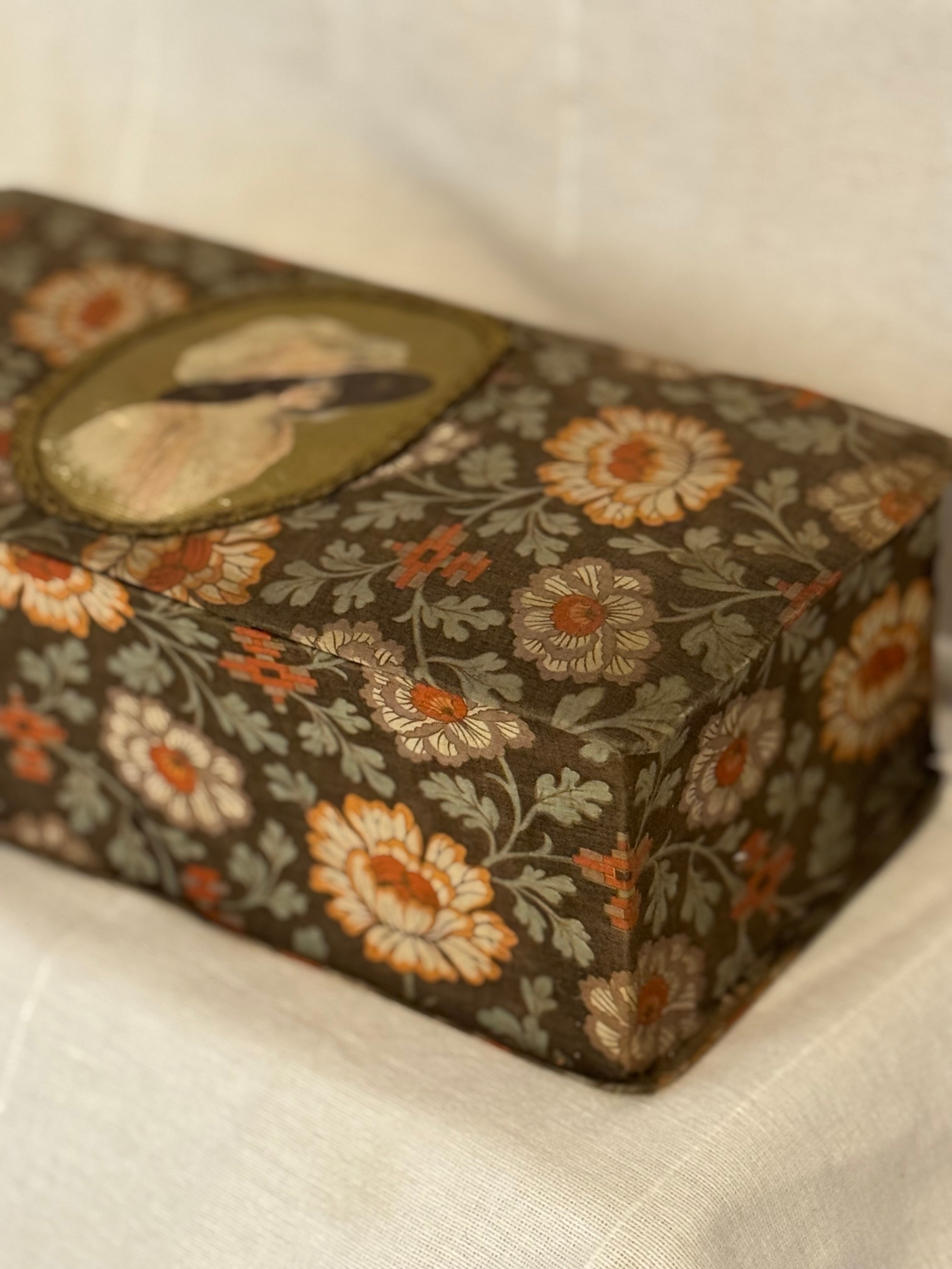 Belle Époque Fabric-Covered Keepsake Box with Portrait Lid