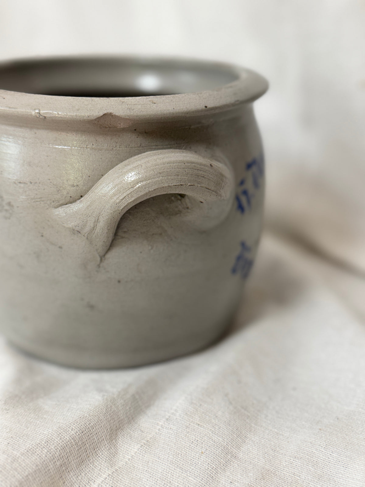 Antique Belgian Stoneware Crock, Brussels Stencil