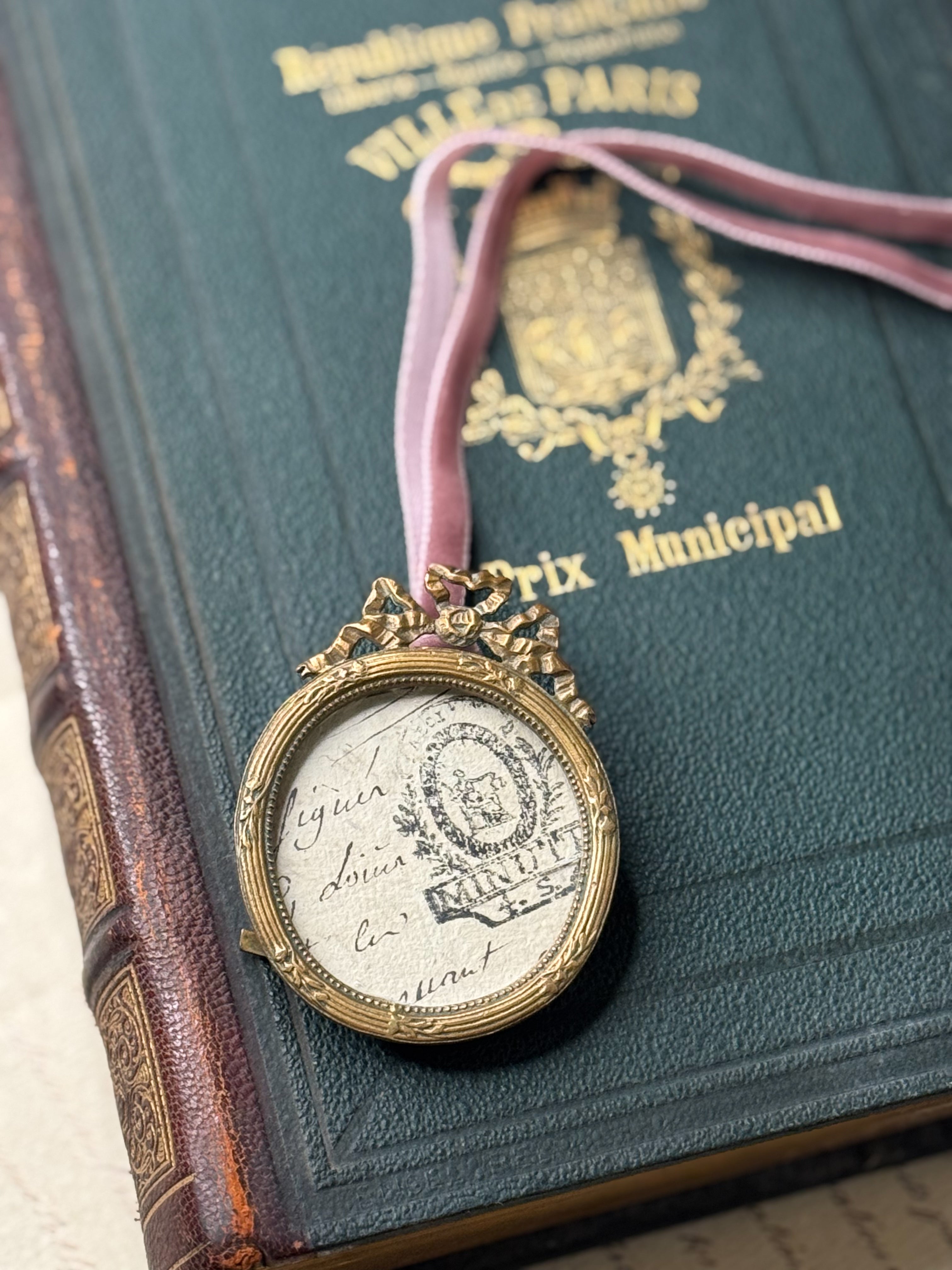 Antique French Bronze Bow Crest Frame Ornament