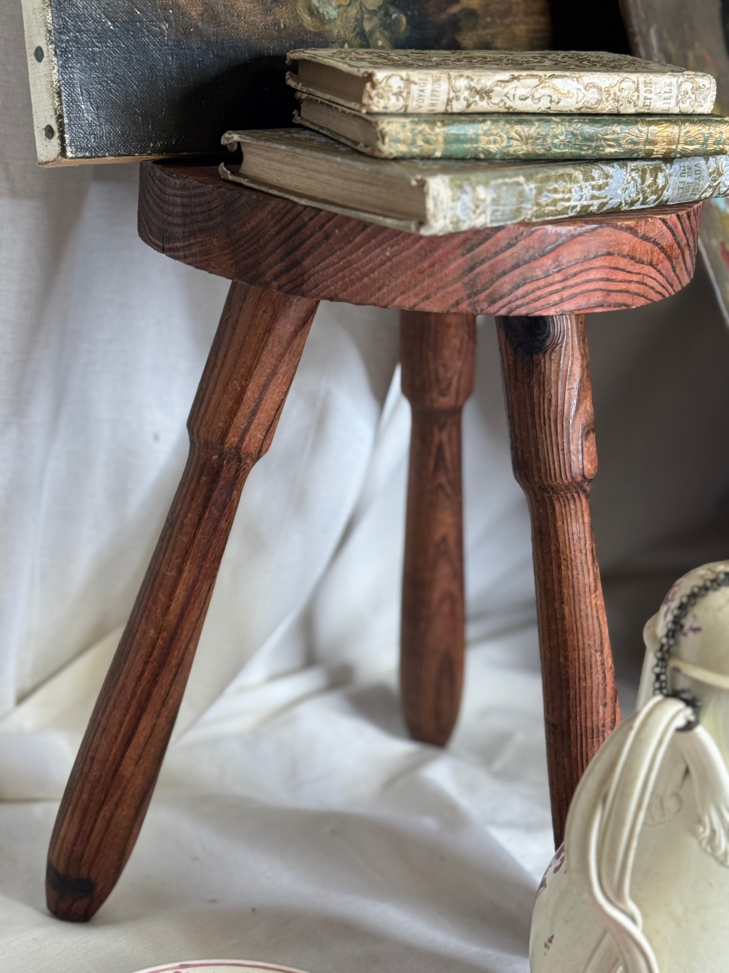 vintage French wooden stool
